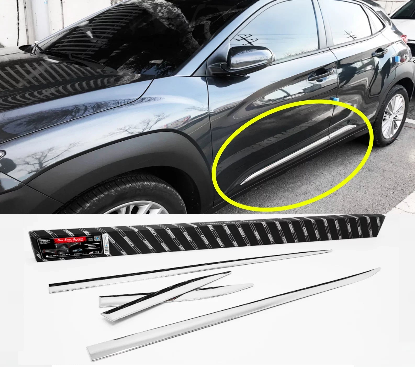 Sizeide Door Chrome Sizekirt Under Line Molding for Hyundai 2018-2022 KONA