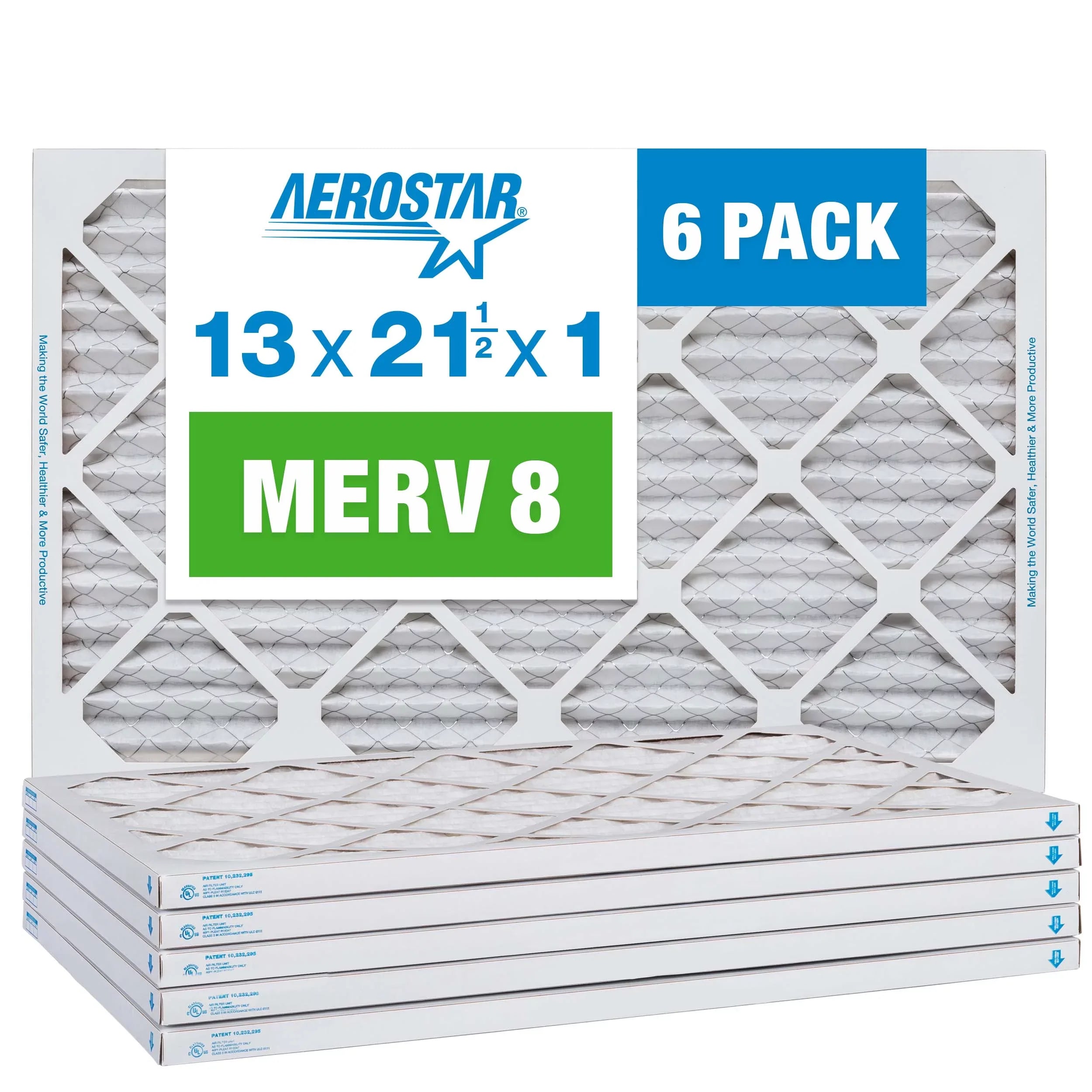 Aerostar 13 x 21 1/2 x 1 MERV 8 Pleated Air Filter, AC Furnace Air Filter, 6 Pack