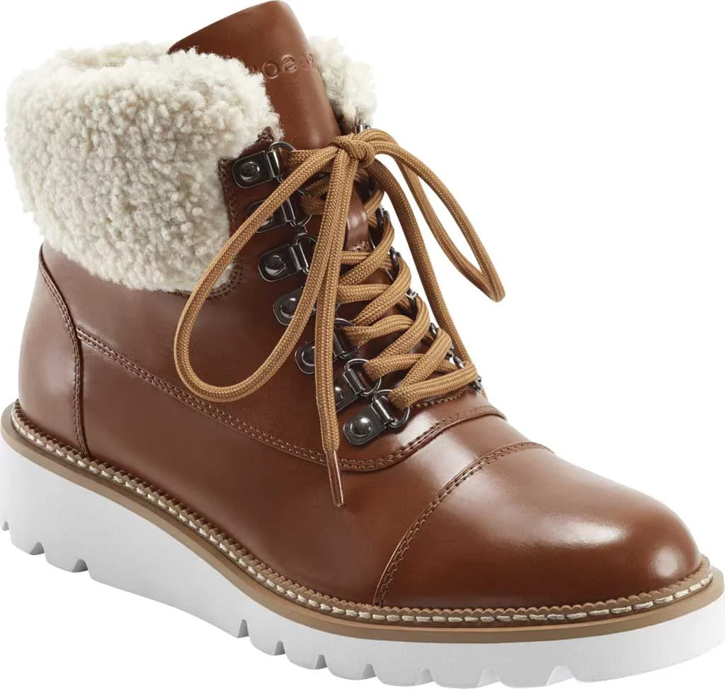 Women's Aerosoles Alden Wedge Hiker Bootie Tan Faux Leather/Faux Sizehearling 11 M