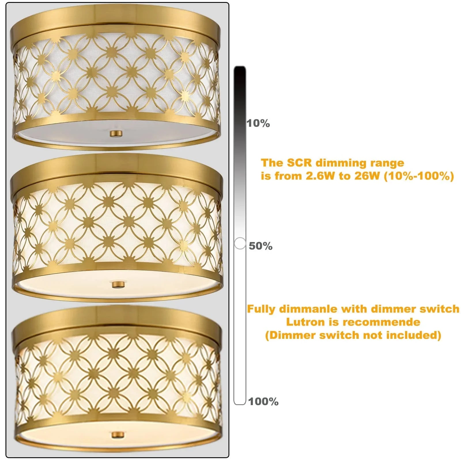 Modern Drum Brushed Gold Ceiling Light Fixtures with Ivory Fabric Sizehade