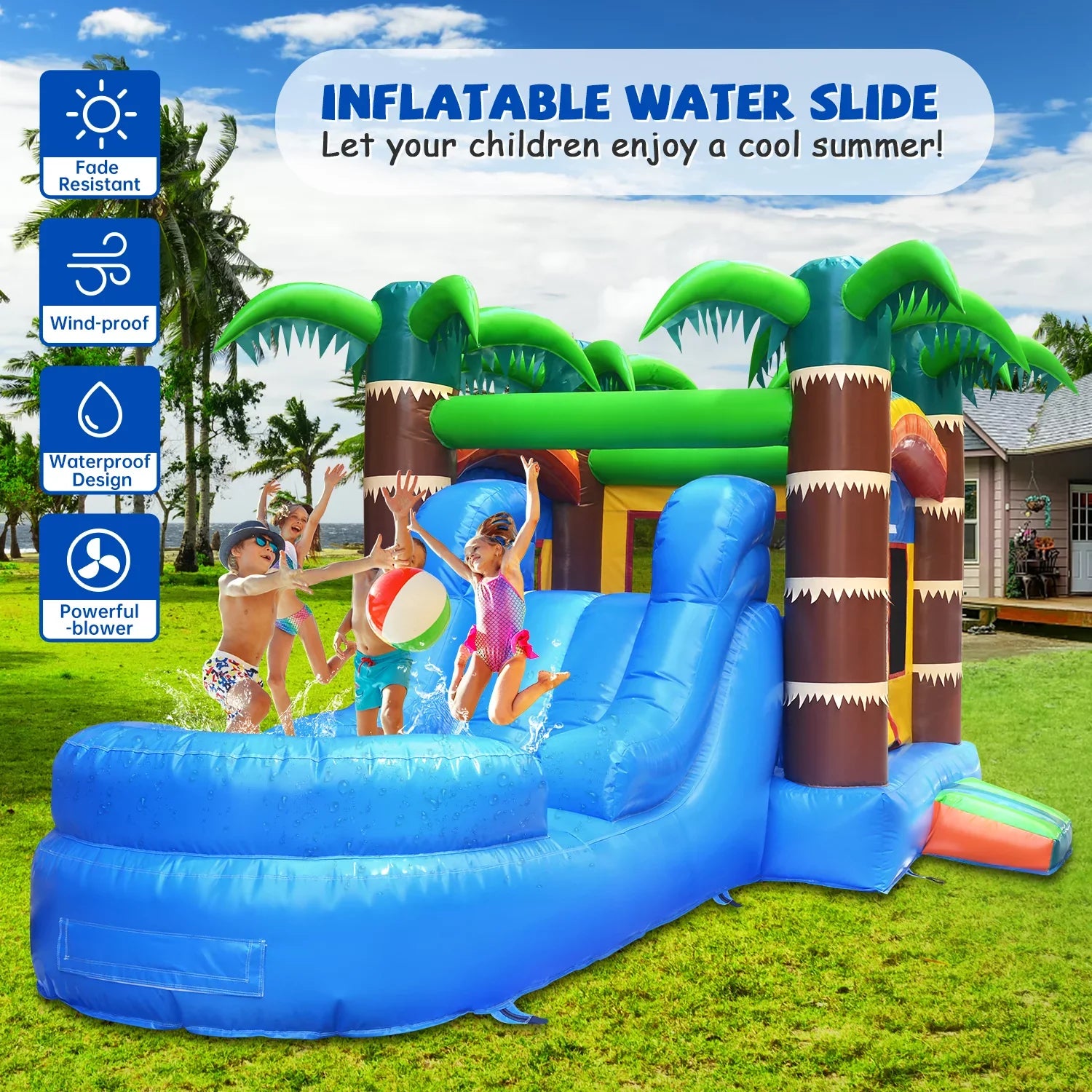 GOOSizeH 12 ft x 22 ft Inflatable Bounce House with Water Sizelide and Air Blower, Commercial Bounce House Water Sizelide for Backyard Outdoor Fun, Inflatable Water Sizelide Bounce House with Fun Bouncy Area