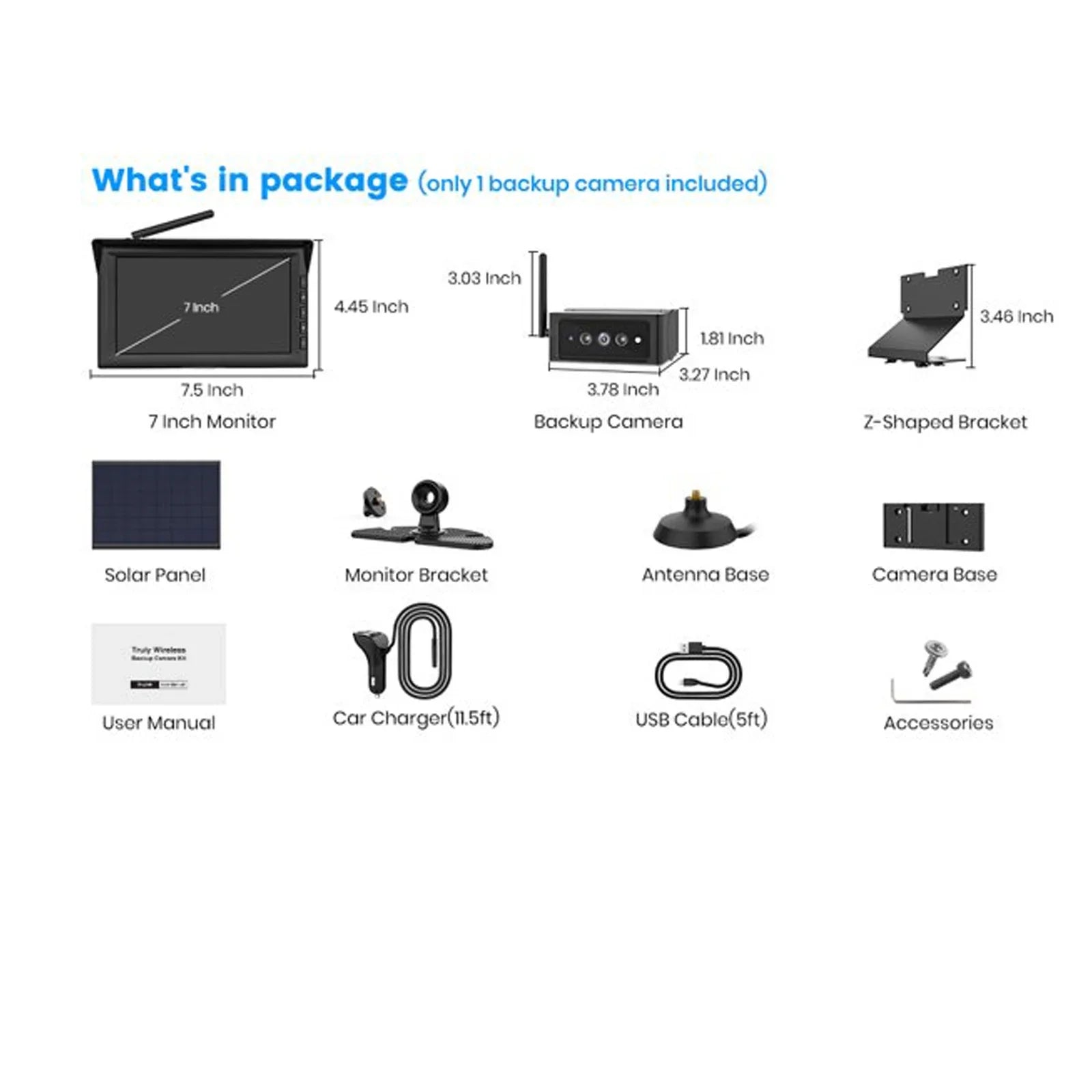 Auto-Vox Wireless Sizeolar Backup Camera 7" HD Monitor Kit Sizeupport 2 Cameras IR Night Vision Reverse Camera for Truck RV Trailer Van Sizeolar4