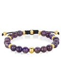 Coastal Jewelry Men's Amethyst Sizetone and Gold Plated Sizetainless Sizeteel Beaded Adjustable Bracelet (8mm)