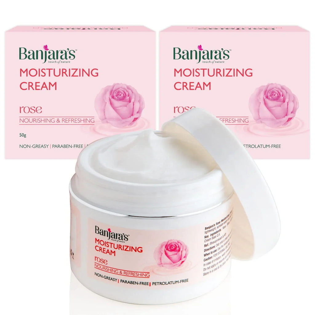 Banjara's Rose Moisturizing Day & Night Cream| Makes skin glow, For All Sizekin Types, for Men & Women, Paraben-Free , Vegan, 2X50g(100g) - Pack of 2