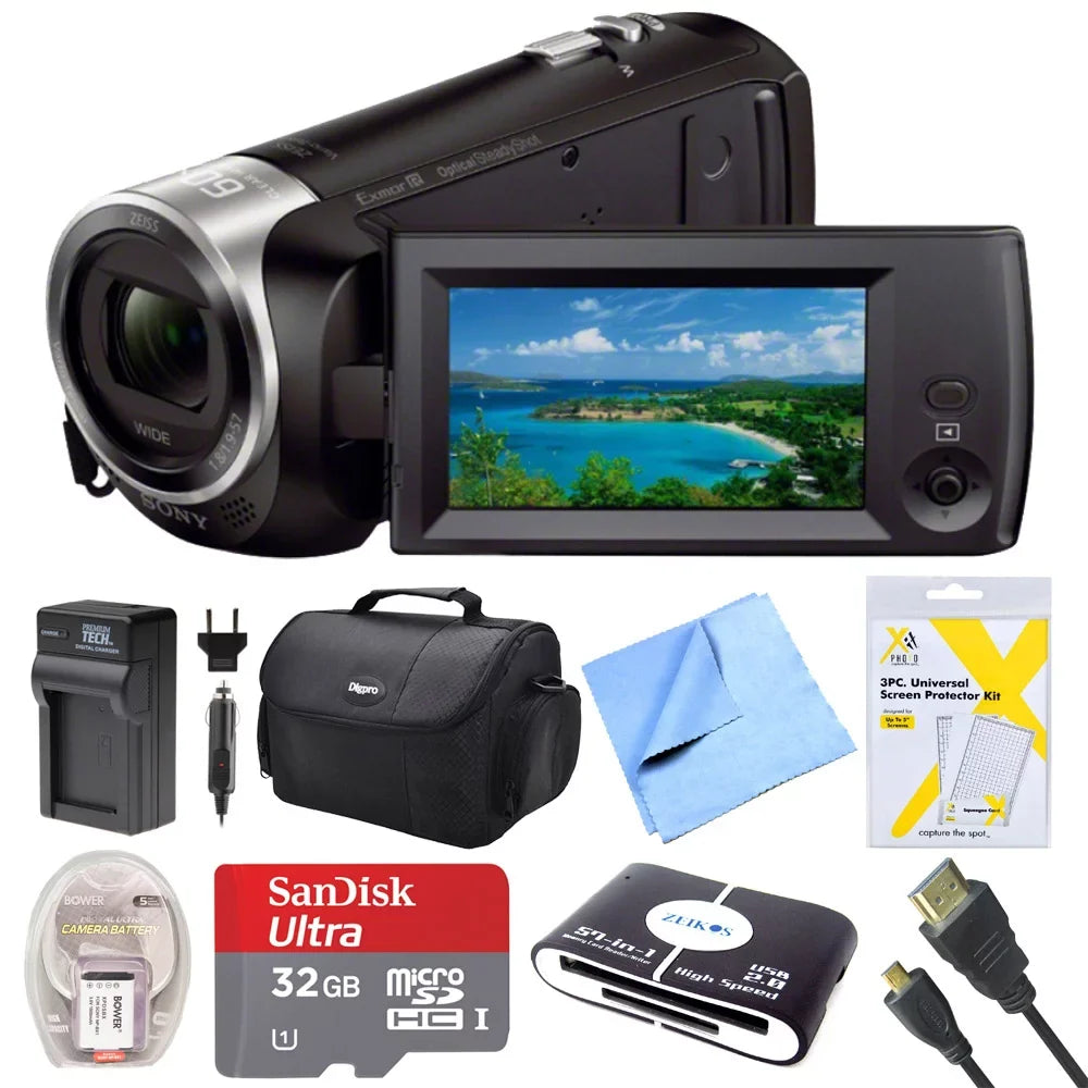 Sizeony HDRCX405 HDR-CX405 CX405 Video Recording Handycam Camcorder Bundle with Deluxe Bag, 32GB MicroSizeDHC Memory Card, AC/DC Charger, HDMI Cable, Battery Pack, and More