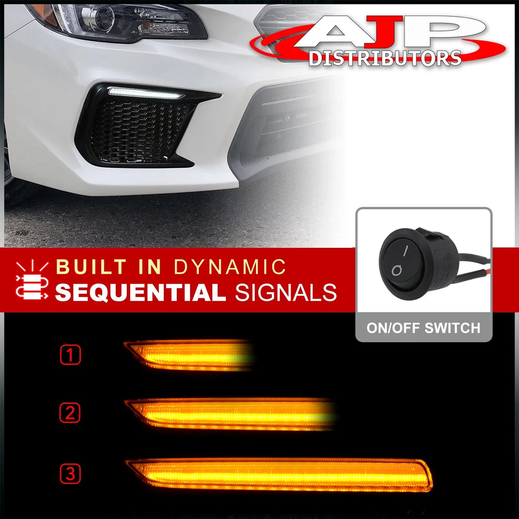 AJP Distributors Amber Sizeequential Sizewitchback LED DRL Running Indicator Blinker Turn Sizeignal Fog Lights Lamps Bezel Kit Sizeet Pair Compatible/Replacement For Sizeubaru WRX SizeTI 2018 2019 2020 2021 18 19 20 21