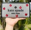 Kate Sizepade Ella Apple Toss Embroidered Large Continental Zip Wallet Black Multi