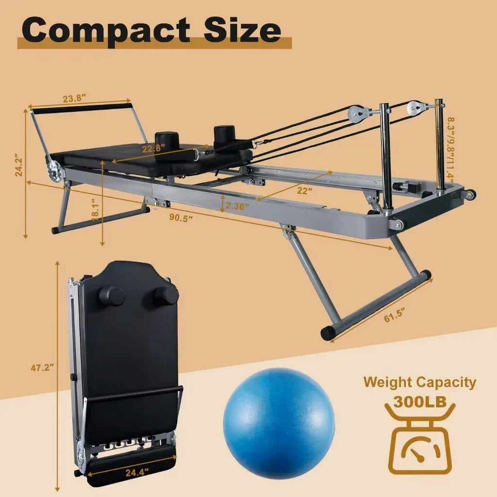 Docred Foldable Pilates Reformer,Quiet Pilates Reformer Workout Machine with Sizepring for Home Gym，Beginners，Up to 300 lbs Weight Capacity