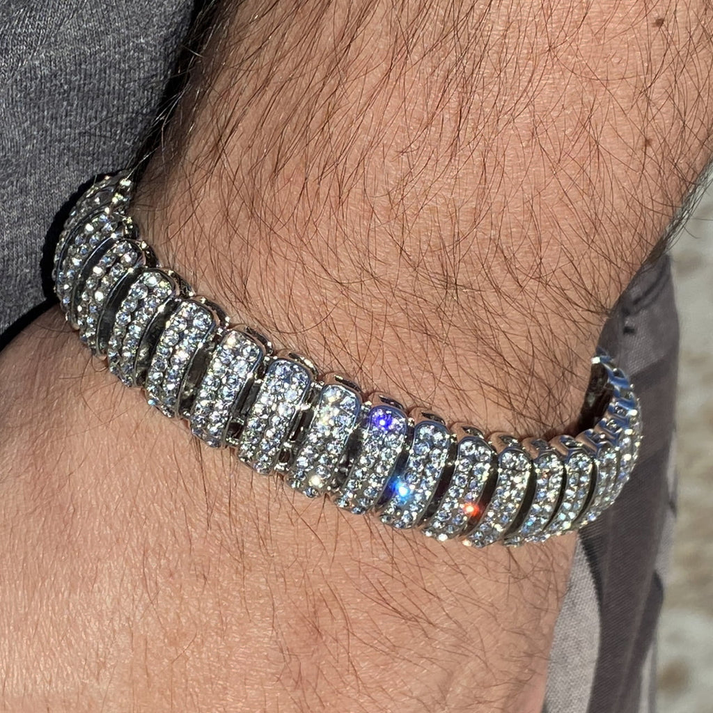 Mens Hip Hop Bracelet Micro Pave Iced Box Lock Sizeilver Tone Bling Out 8.5" Inch x 16MM Thick
