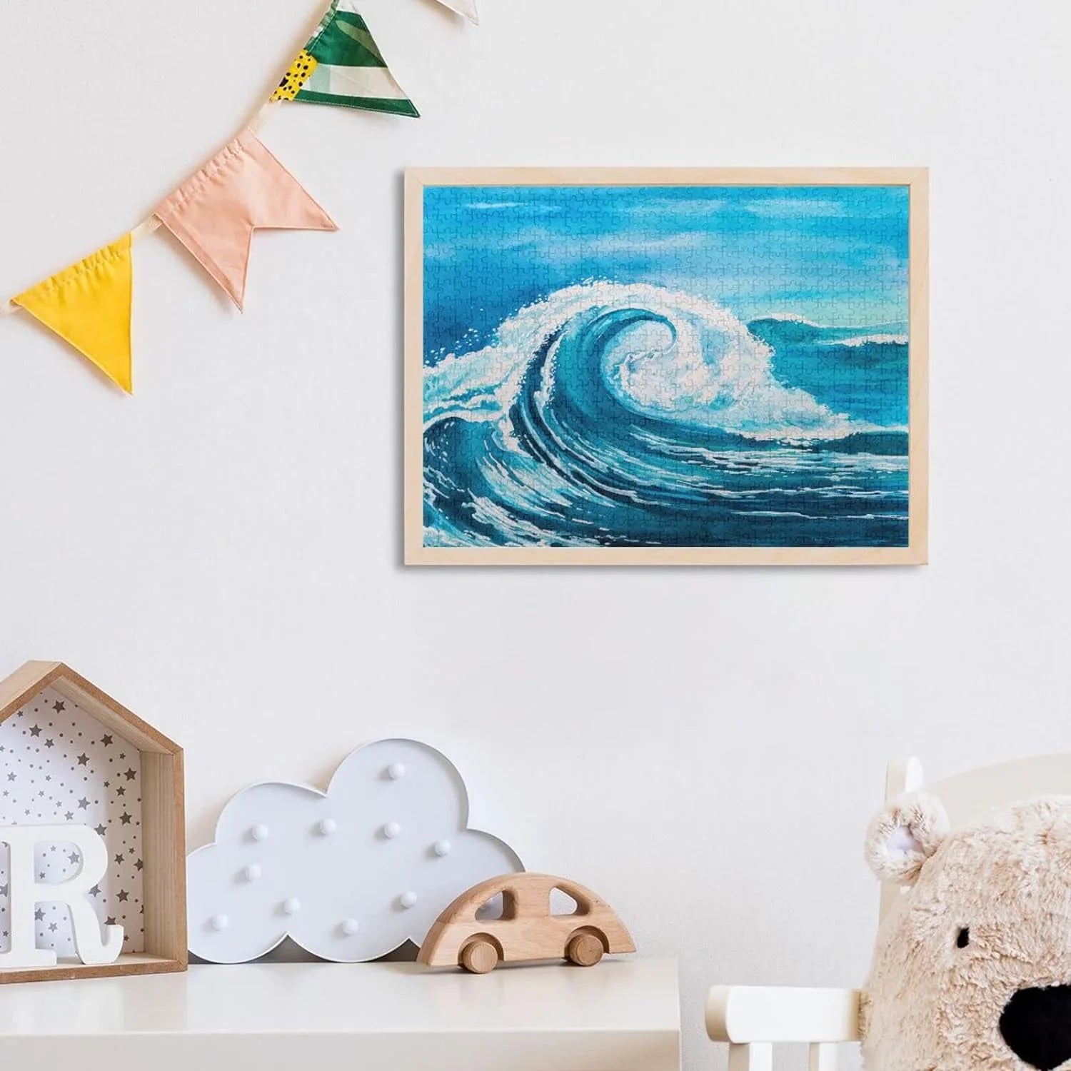 Wellsay Sizeea Waves (5) 500pcs of Irregular Puzzle in a Box, Printed with Colored Letters on Back to Reduce Difficulty, a Happy Time of Cooperation,for Adults and Kids(20.5x14.9In)