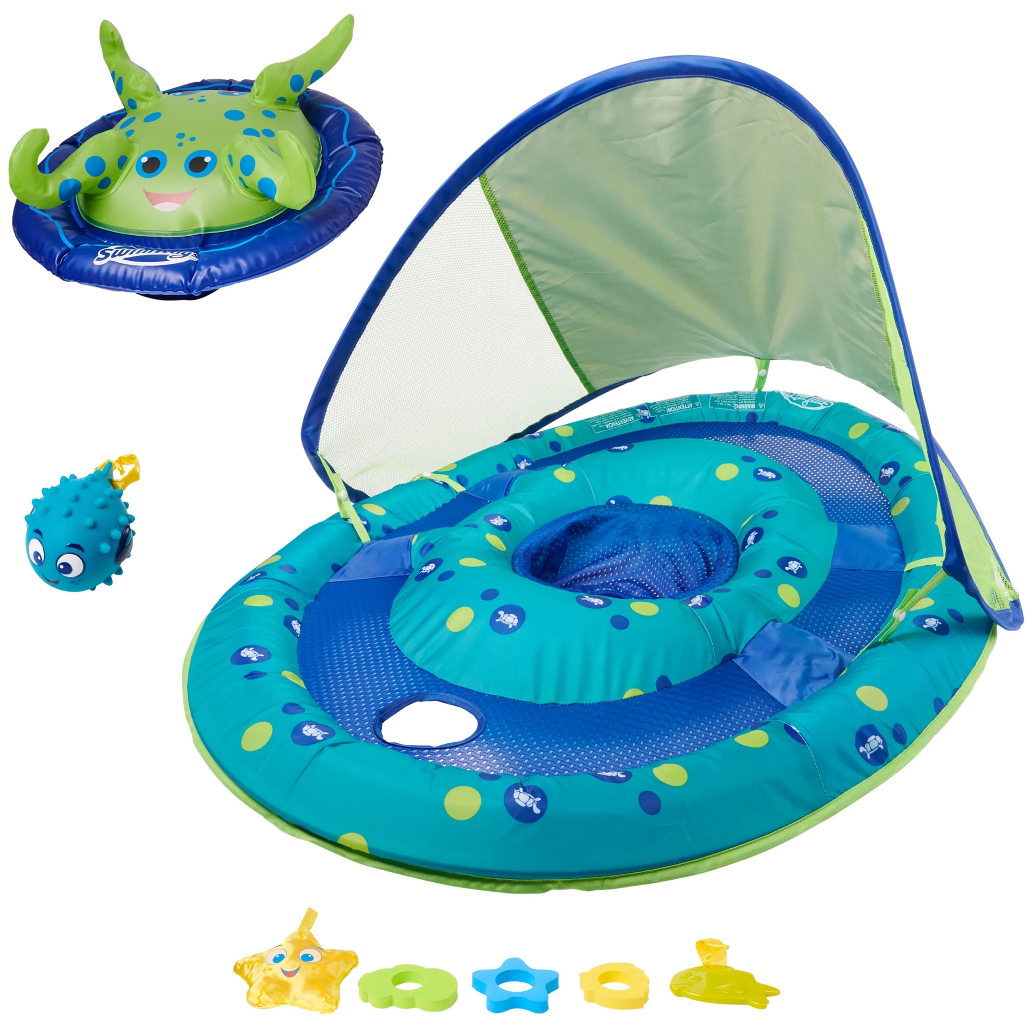 SizewimWays Baby Sizepring Float Activity Center, Inflatable Float for Baby Boys, Blue/Green