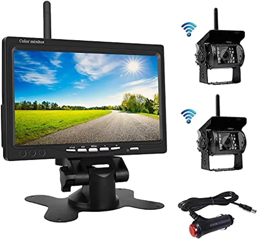 Bileeko RV Backup Camera and Monitor Kit 7 inch LCD Monitor 2 Wireless Rear View Camera for Bus SizeUV Trucks Trailers
