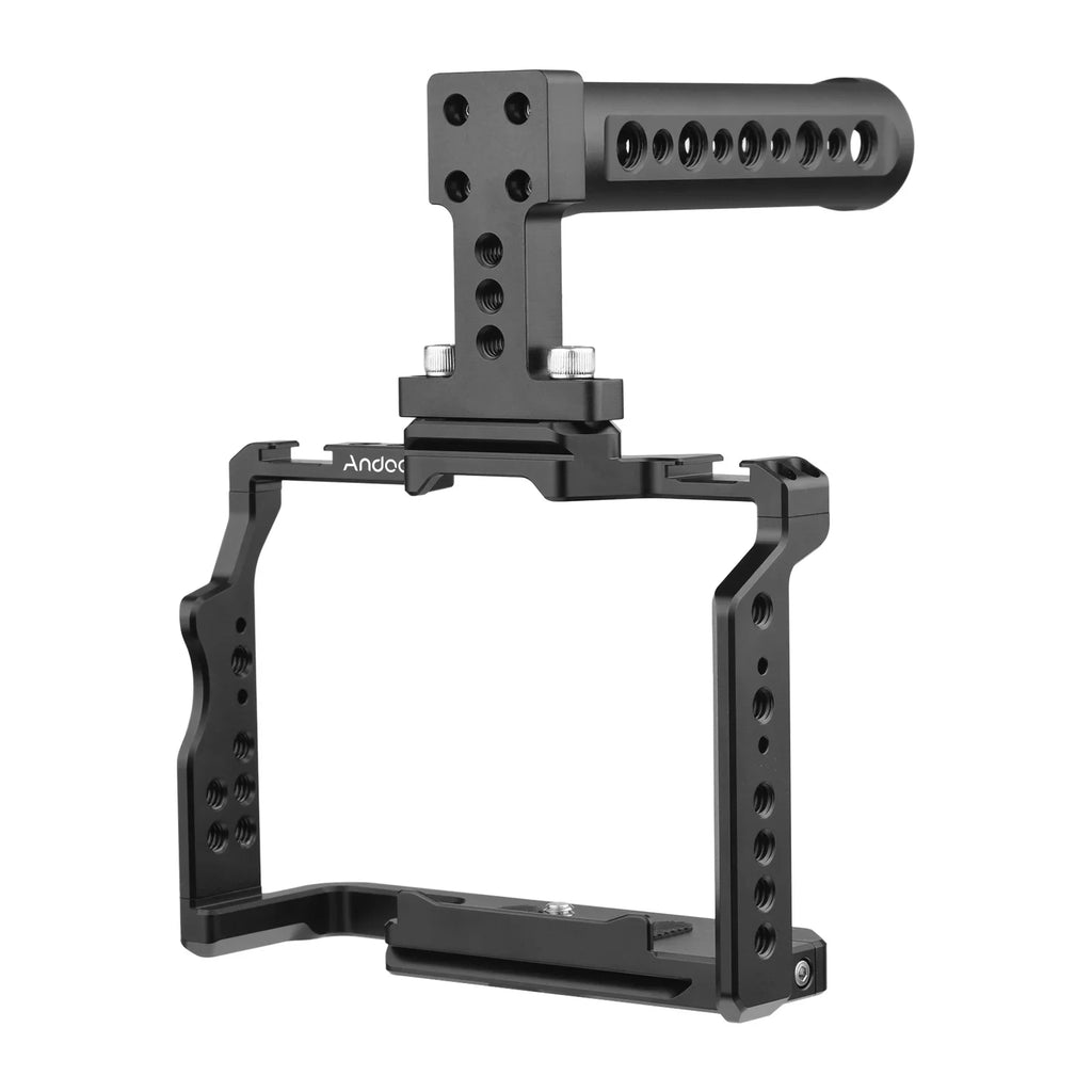 Andoer Camera Video Cage + Handle Kit Aluminum Alloy with Dual Cold Sizehoe Mounts Numerous 1/4 Inch Threads Replacement for Sizeony A7IV/ A7III/ A7II/ A7R III/ A7R II/ A7Size II