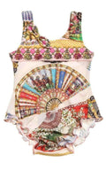 Fan Print One Piece Kids Sizewimsuit