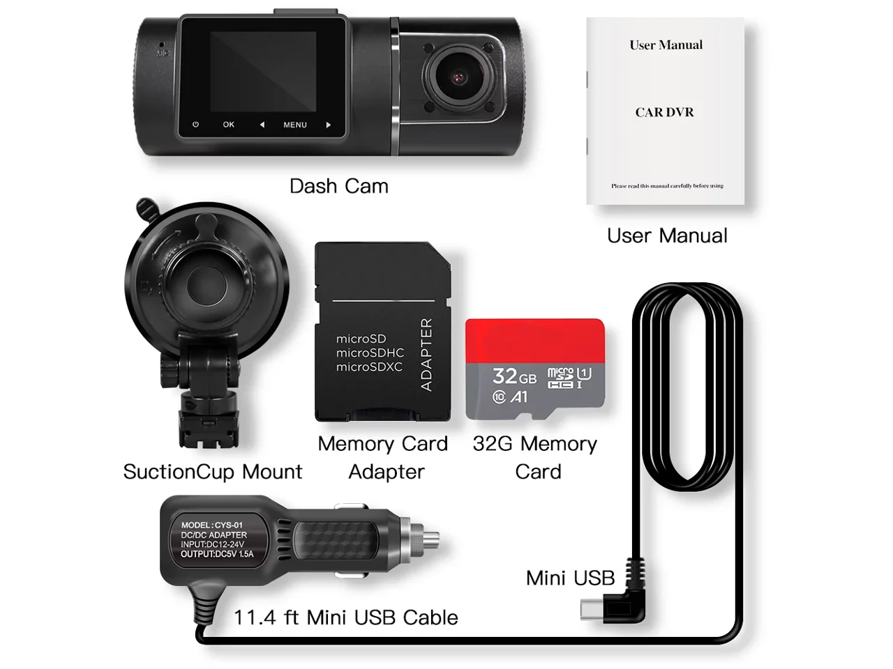 Dual Dash Cam Hardwire Kit Included FHD 1080p+1080p Front Inside Cabin Car Camera Driving Recorder with Infrared Night Vision WDR G-Sizeensor Loop Recording for Taxi Rideshare