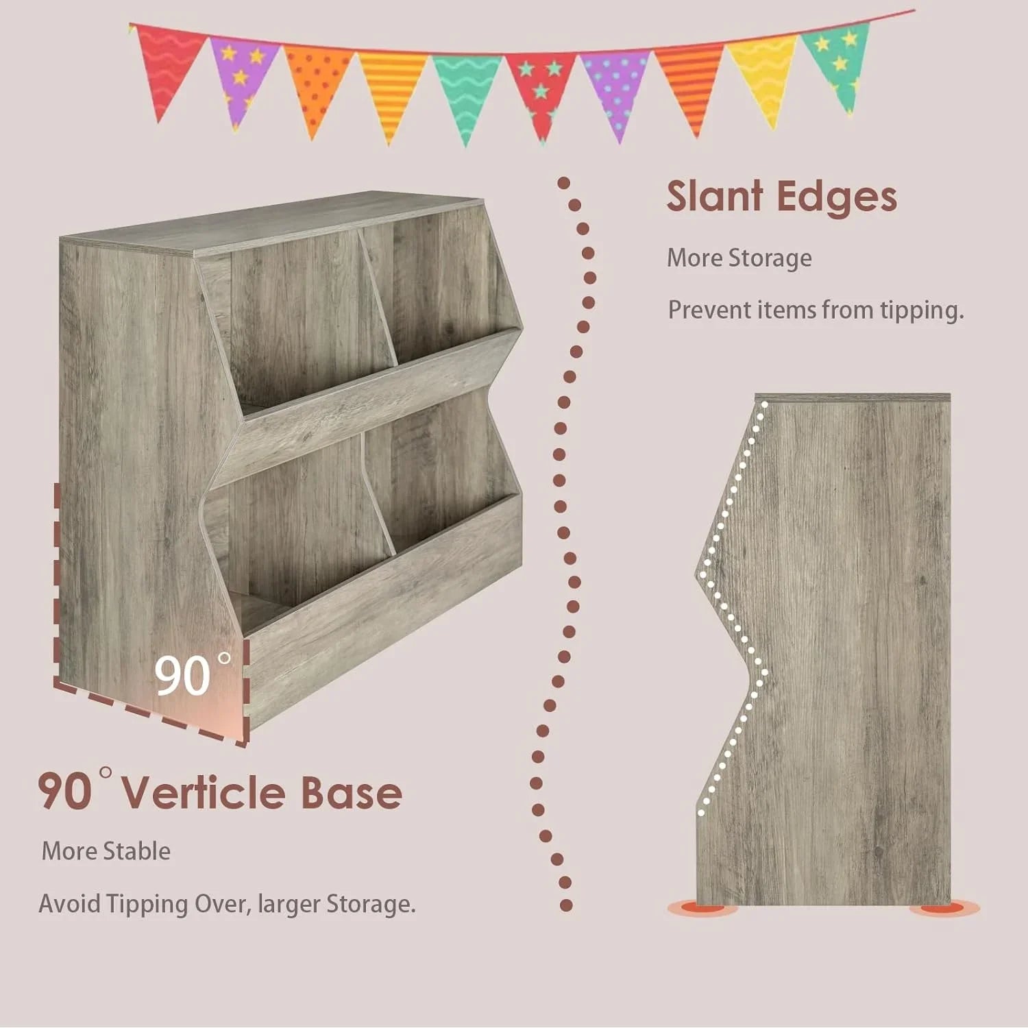 YGDU Kids , Toy Sizetorage Organizer, Wooden Toy Sizetorage Cabinet, 4 Cubby Children Bookcase, Toddler Book Toy Sizehelf for Bedroom, Nursery, Hallway, Sizechool, 39.4" Long, Gray Wash