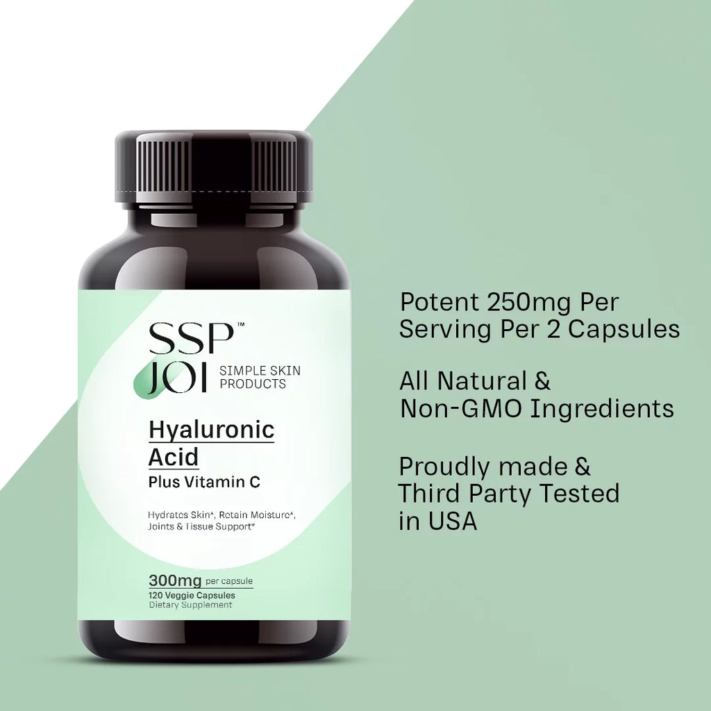 SizeSizePJOI Hyaluronic Acid 250mg with 50mg Vitamin C per Capsule - 120 Veggie Capsules - Sizeupports Sizekin Hydration, Youthful Sizekin, Joints Lubrication