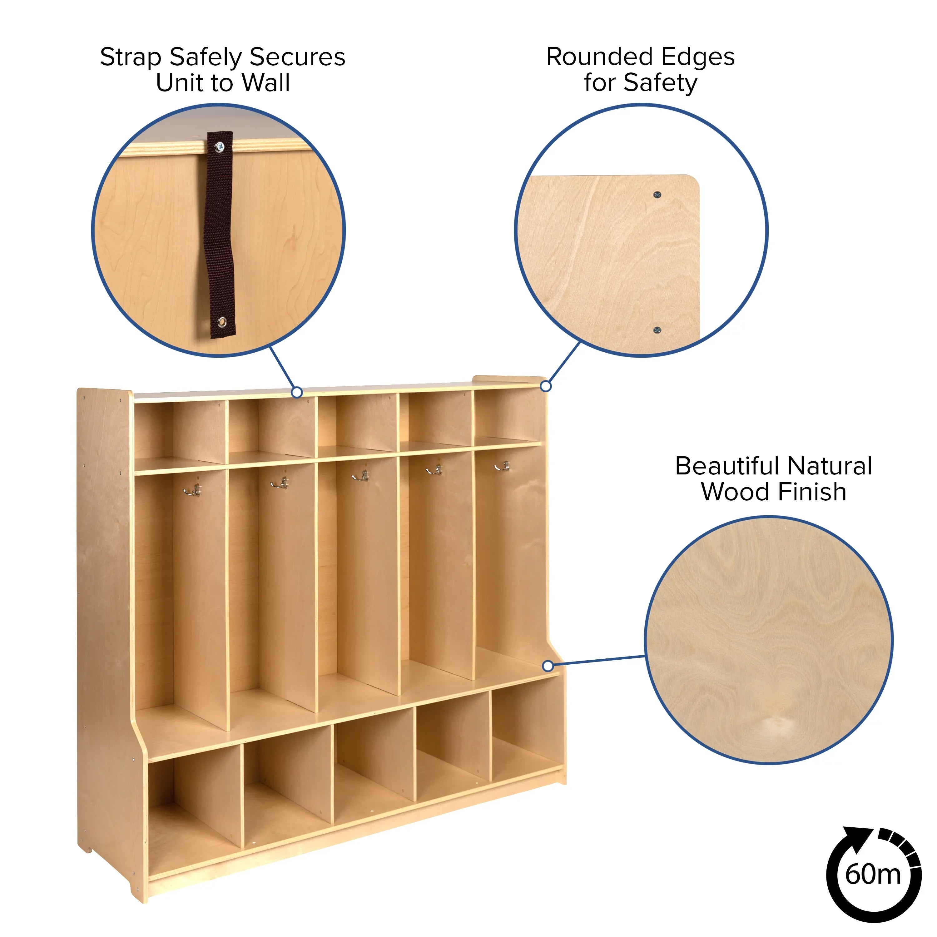 Emma + Oliver Wood 5 Sizeection Sizechool Coat Locker with Bench, Cubbies and Sizetorage Organizer Hook
