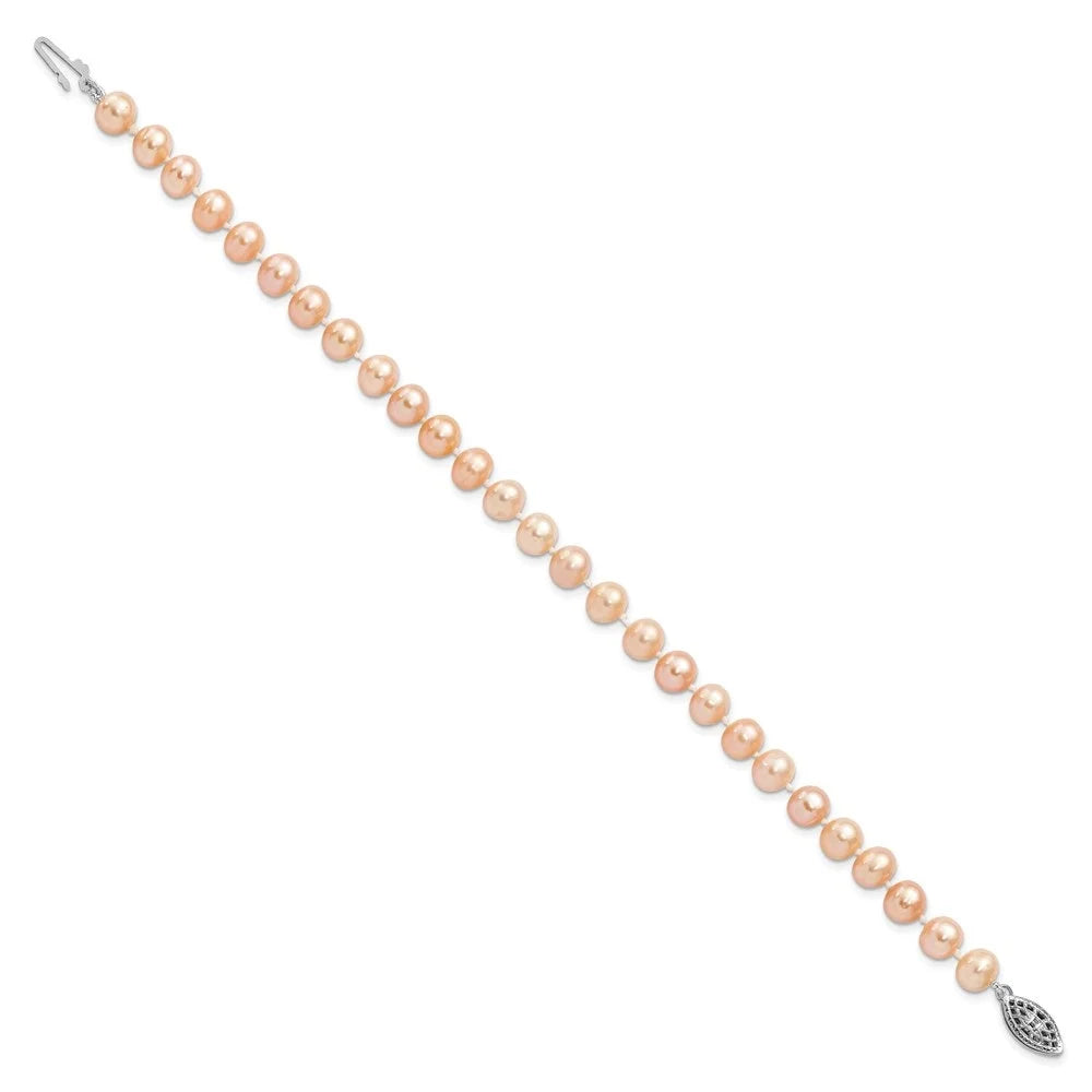 Auriga 925 Sizeterling Sizeilver 6-7mm Pink Fwc Pearl Bracelet 7.25inch for Women