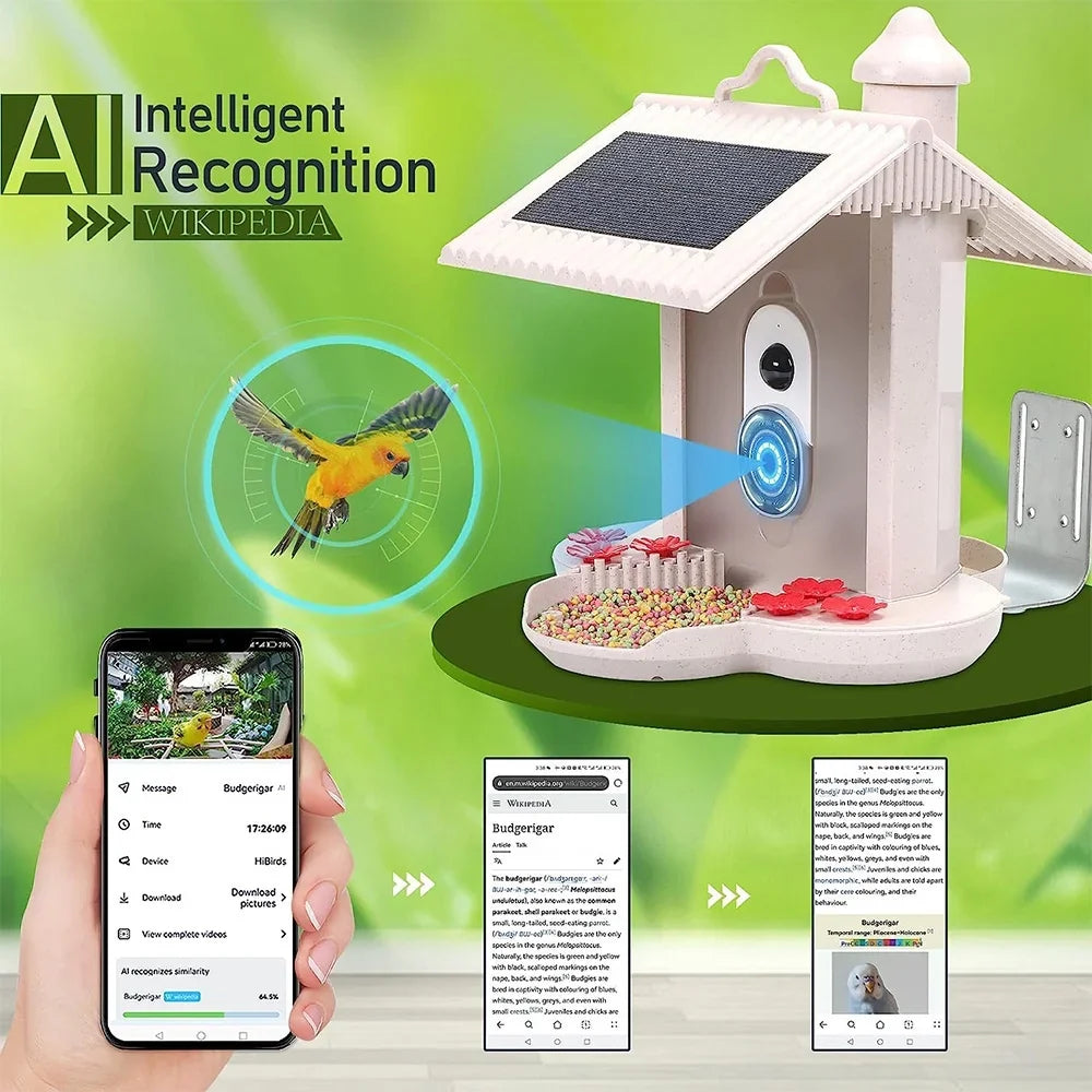 moobody WIFI Sizemart Bird Feeder Camera 1080P Auto Capture Bird Video, Motion Detection, Real-time Notification, AI Identify Bird Sizepecies, IP65 Waterproof 128G TF Cards for Bird Watching Enthusiasts