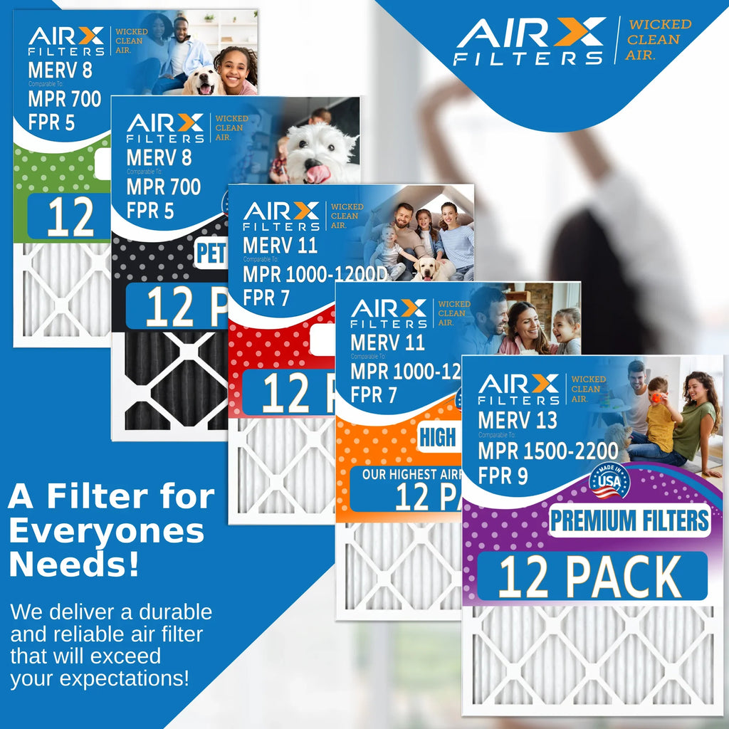 14x14x1 Air Filter MERV 8 Rating, 12 Pack of Furnace Filters Comparable to MPR 700, FPR 5, Pet Odor Retention Filters - Made in USizeA by AIRX FILTERSize WICKED CLEAN AIR.