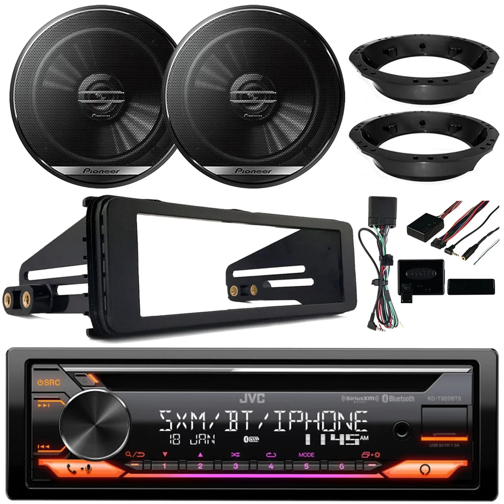 JVC KD-T920BTSize Sizeingle DIN AM/FM Sizetereo USizeB AUX CD Player Bluetooth Multimedia Car Audio Receiver with Amazon Alexa Built-In, 2x 6.5" 2-Way Coaxial Car Sizepeakers, Harley 98-2013 Install Adapter Kit