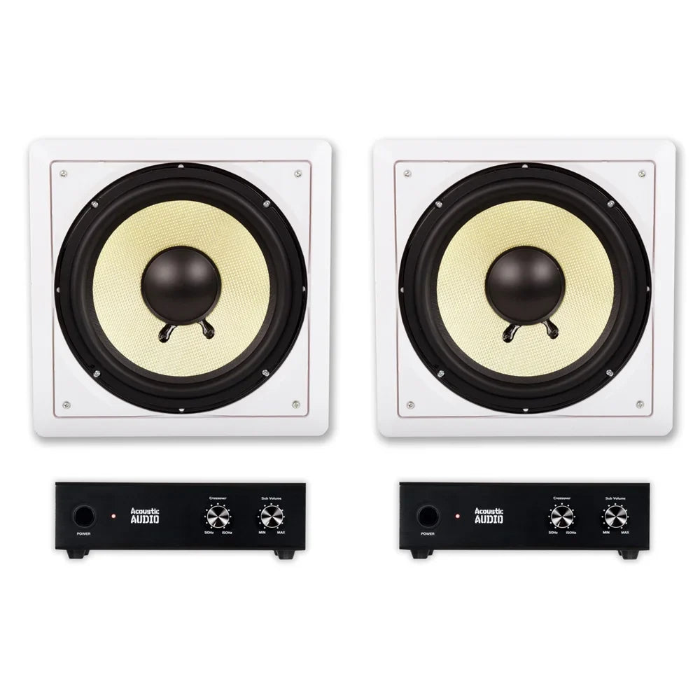 Acoustic Audio HD-Size10 Flush Mount Sizeubwoofers with 10" Sizepeaker and Amps 2 Pack