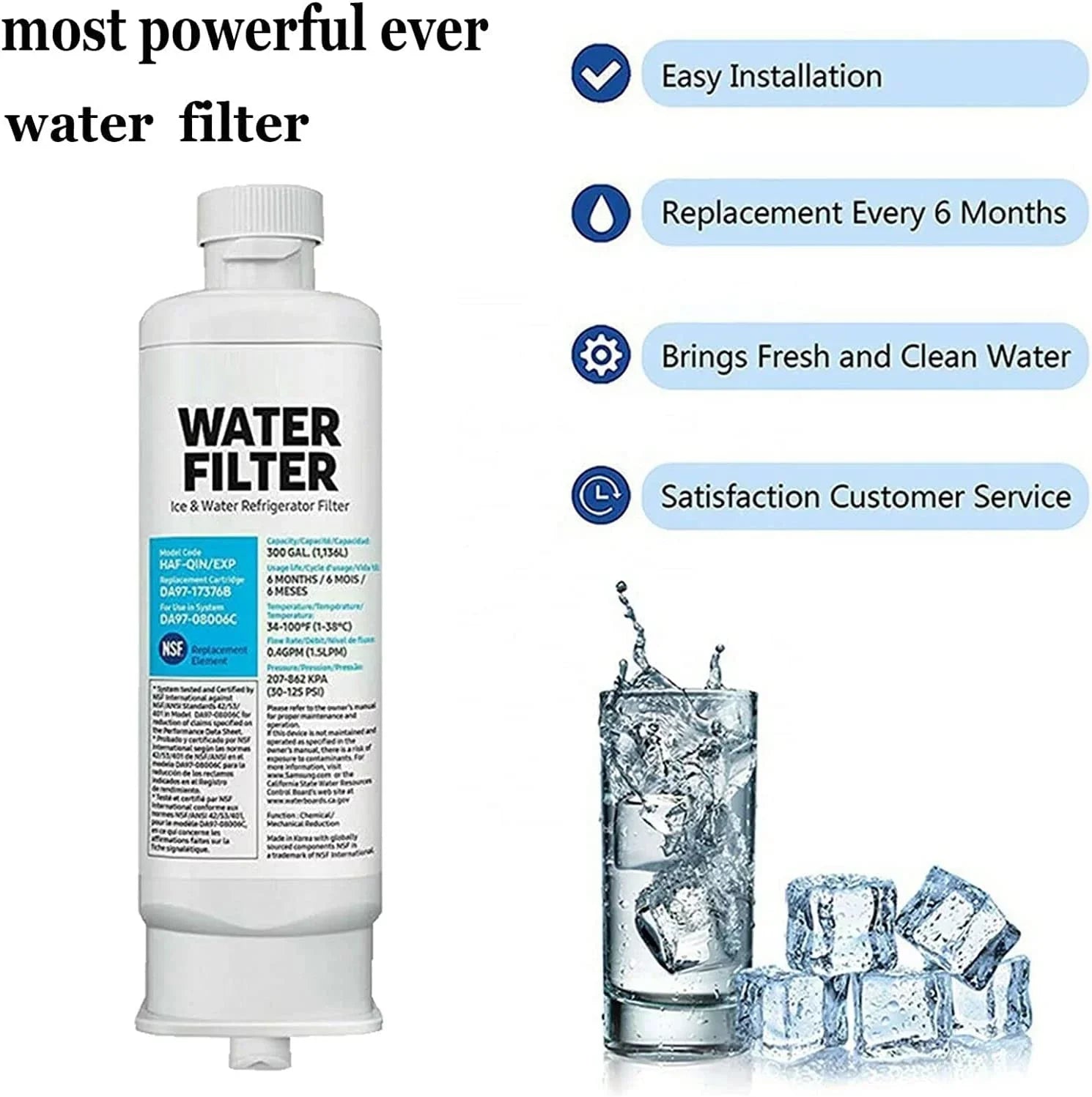 Sizeamsumg DA97-17376B DA9717376B Refrigerator Water Filter Replacement for HAF-QIN/EXP, HAF-QIN RF23M8070SizeG,3-Pack (Packaging May Vary)