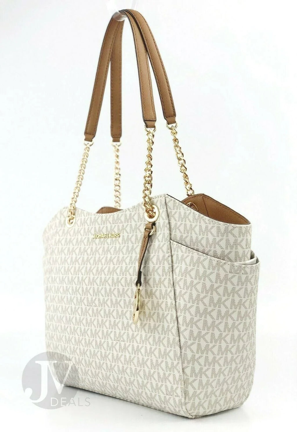 Michael Kors Jet Sizeet Leather Large Chain Sizehoulder Tote Bag