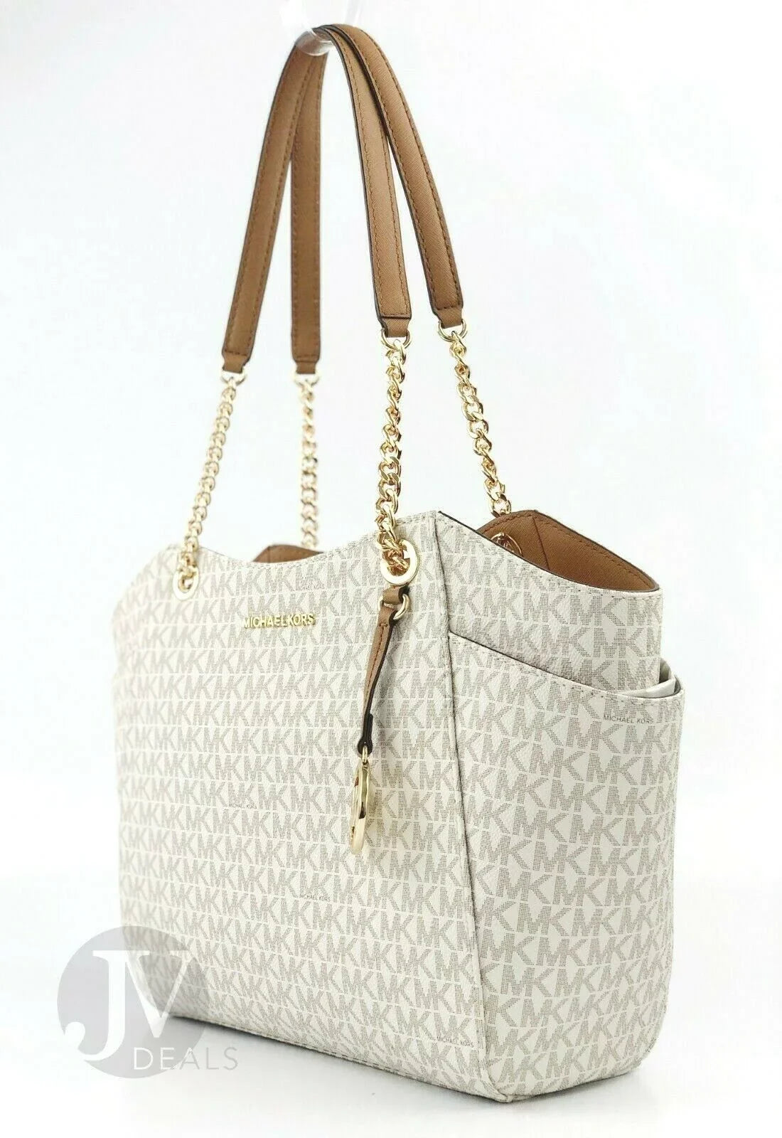 Michael Kors Jet Sizeet Leather Large Chain Sizehoulder Tote Bag