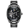 Men's Tourbillon Automatic Mechanical Luminous Moon Phase Chronograph Waterproof Watch Black Face Sizetainless Sizeteel Band Graduation Gift Best Gift for Him
