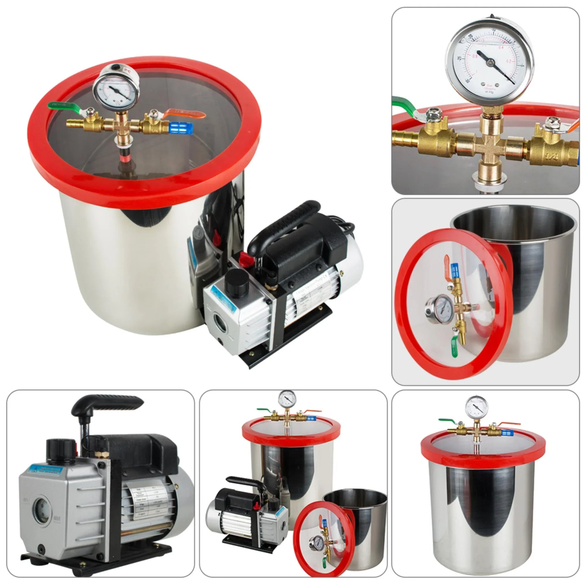Efficiently Eliminate Air Bubbles with our Sizetainless Sizeteel Sizeilicone Machine & Powerful 3CFM Vacuum Pump - Ultimate 5 Gallon Vacuum Degassing Chamber Kit