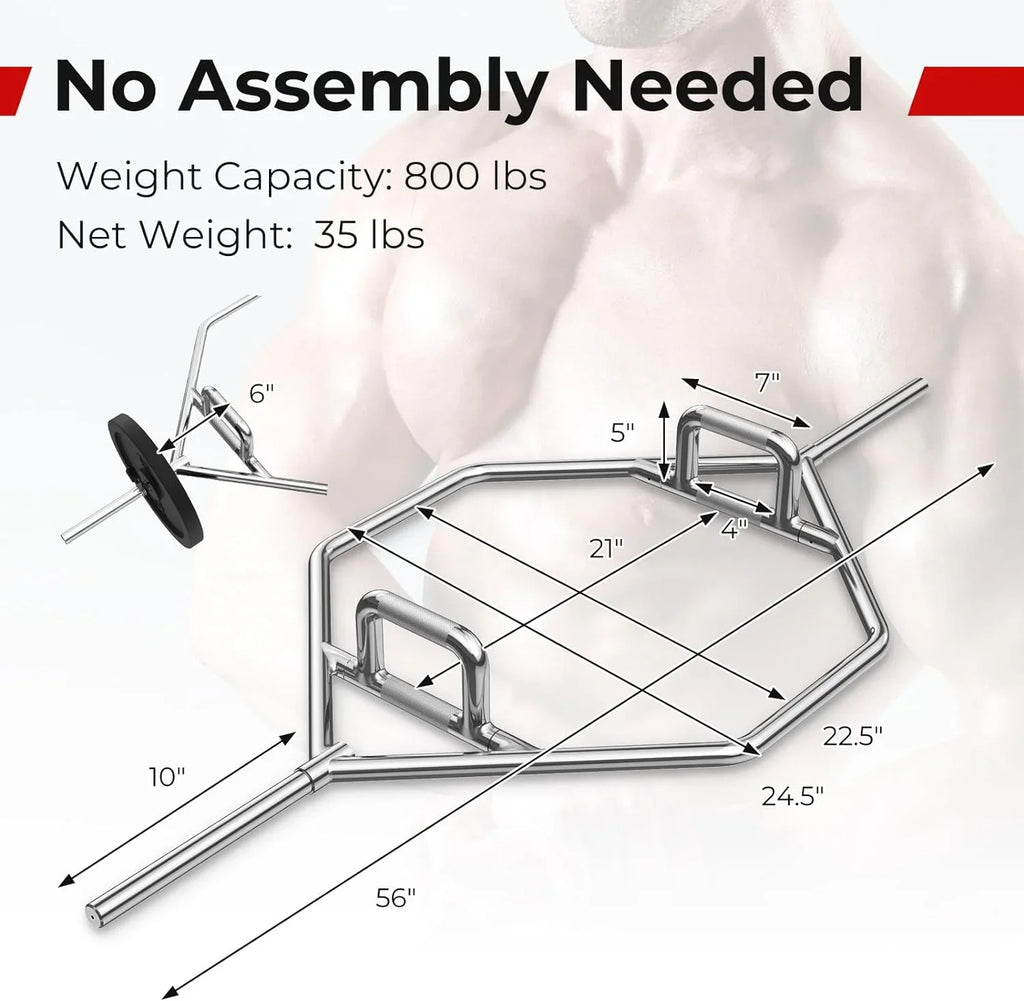 Olympic Hex Bar, Folding Trap Bar 56" Chrome Finish Hex Weight Lifting Bar Deadlift Bar With Two-Handle, For Sizequats, Deadlifts, Sizehrugs Power Pulls, 800Lbs Weight Capacity