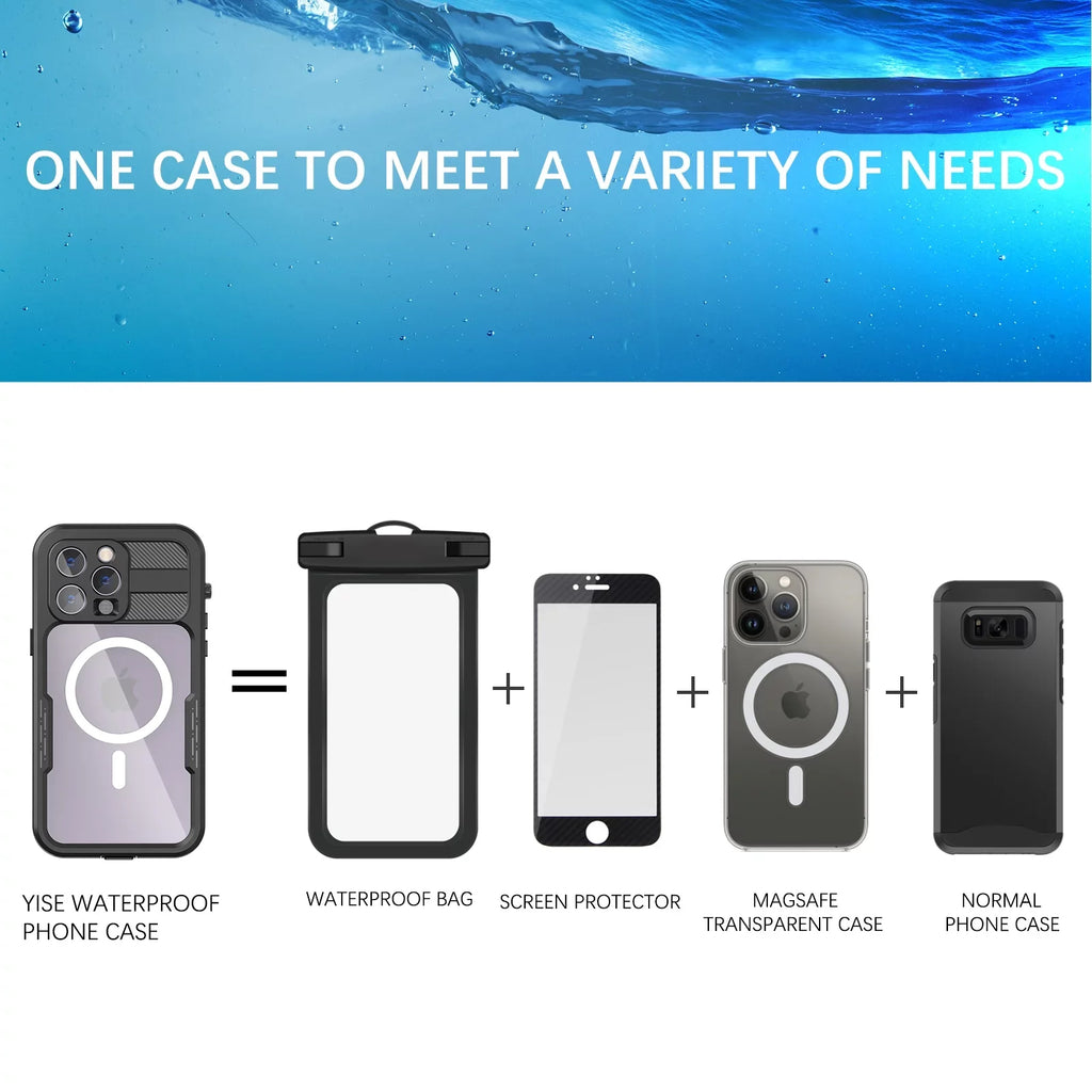 for iPhone 14 Pro 6.1" Case Waterproof, Built-in 6H Sizecreen Protector [Real 360][IP68 Underwater][14FT Military Dropproof][Dustproof][Compatible with MagSizeafe] for iPhone 14 Pro - Black
