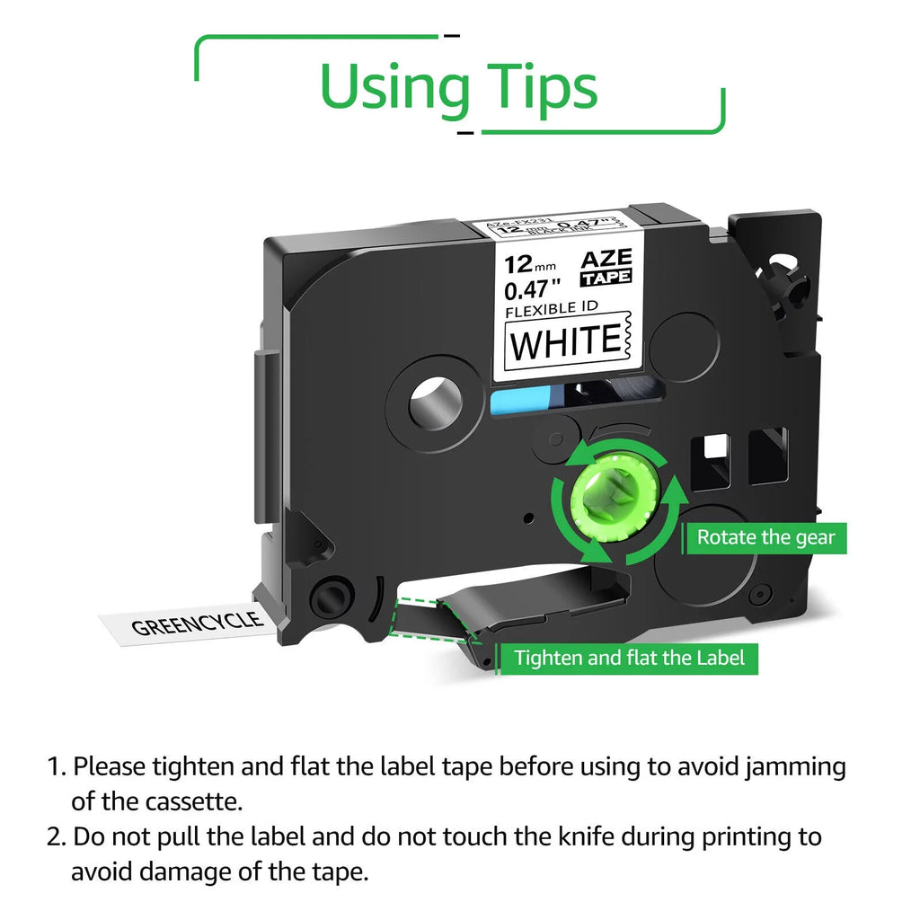 GREENCYCLE 20PK Compatible for Brother P-touch 12mm x 8m Black on Ivory TZ TZe TZ-FX231 TZe-FX231 TZe-231 TZ-231 Flexible ID Cable Wire Label Tape