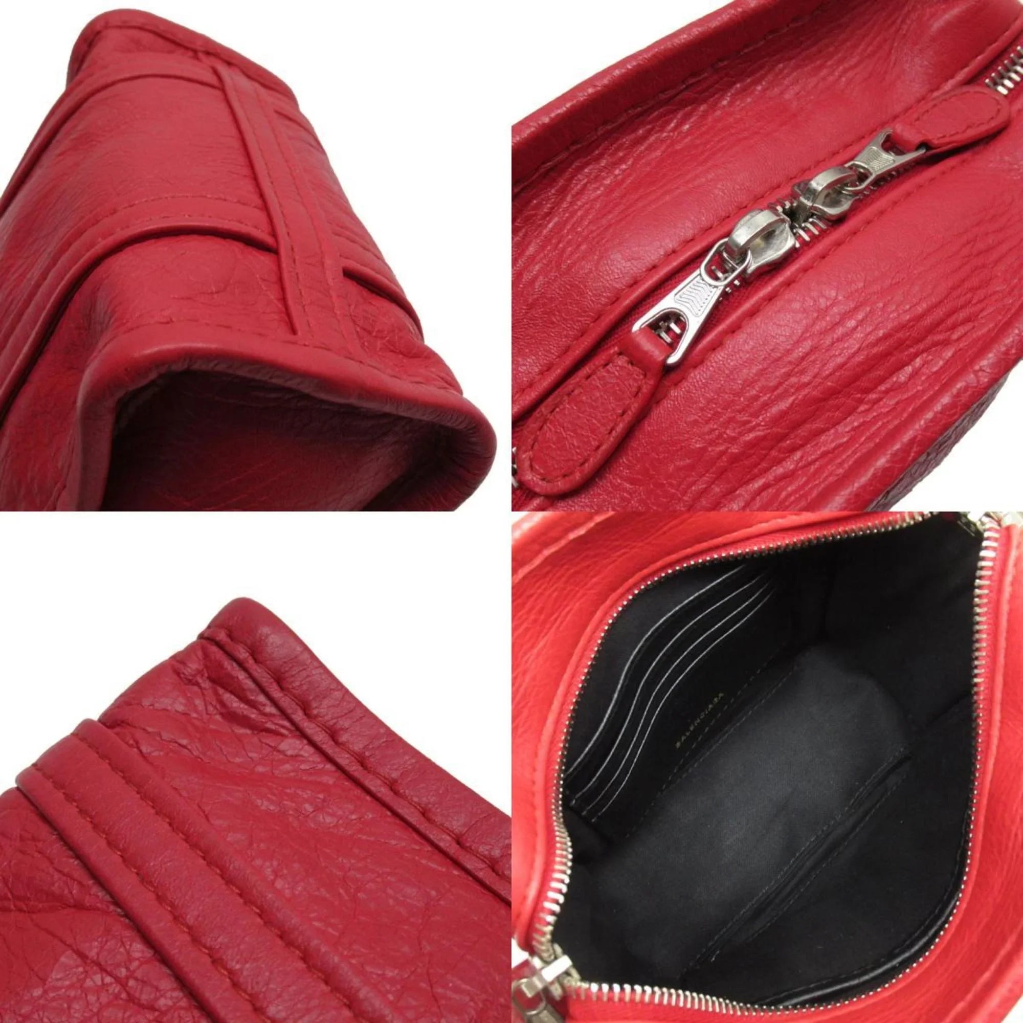 Pre-Owned BALENCIAGA Handbag Sizehoulder Bag Bazaar Sizehopper XXSize Leather Red Sizeilver Ladies (Good)