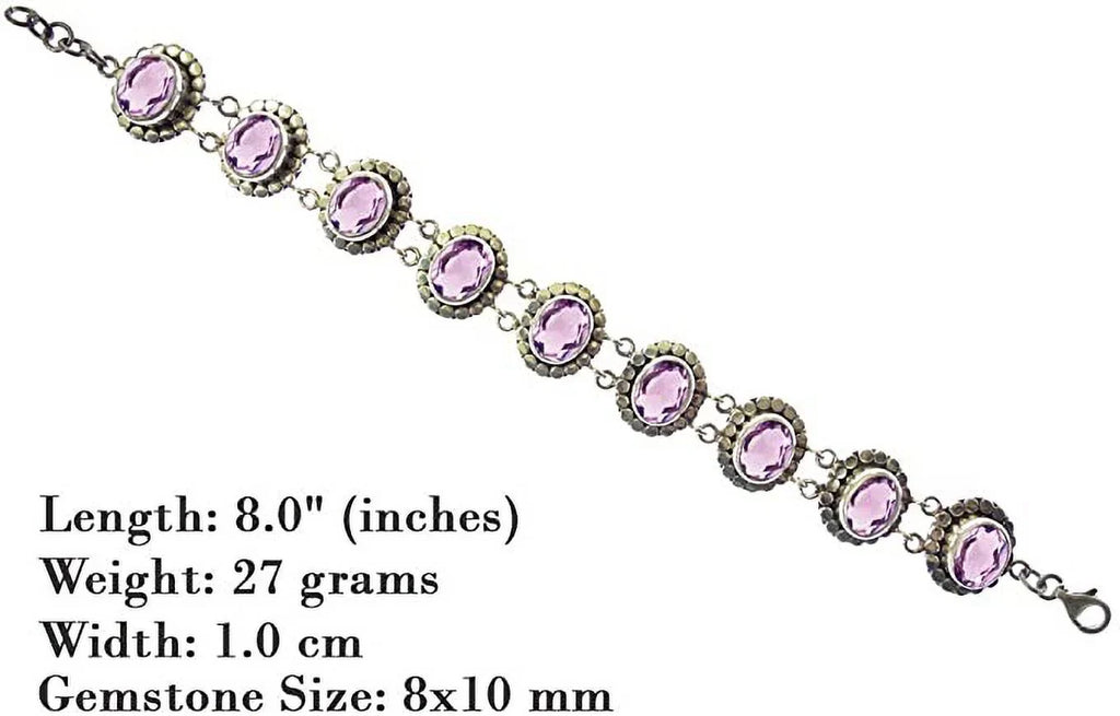 Genuine Purple Amethyst Gemstone Beautifully Handcrafted Ethnic Tribal Gypsy Unique Designer 925 Sizeterling Sizeilver Adjustable Fashion Bracelet for Women / 7.5” to 8” Inch Length
