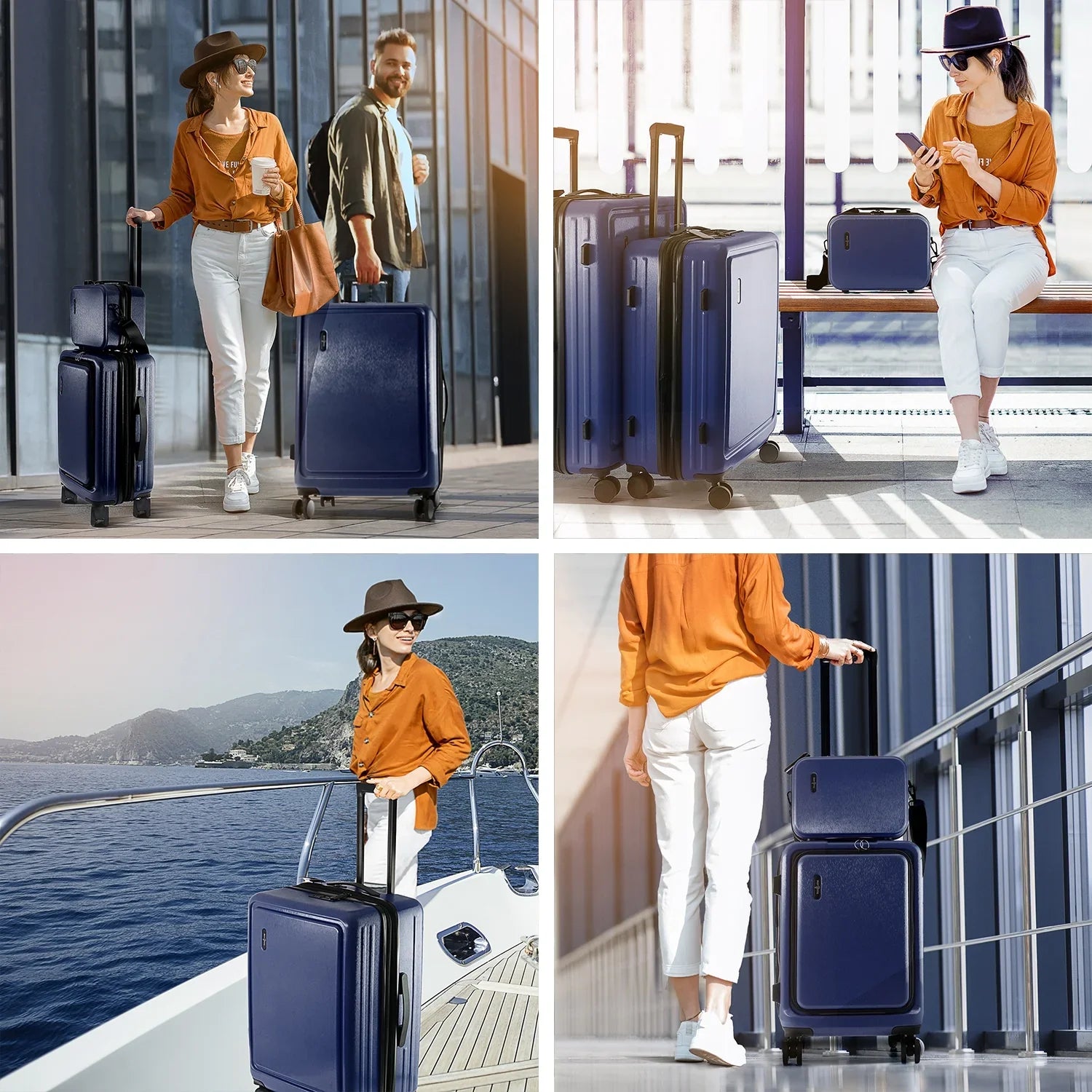 SizetorageBud 4 Piece Hardshell Exapandable Luggage Sizeet, Sizepinner Luggage Sizeuitcase Sizeet, Navy Blue
