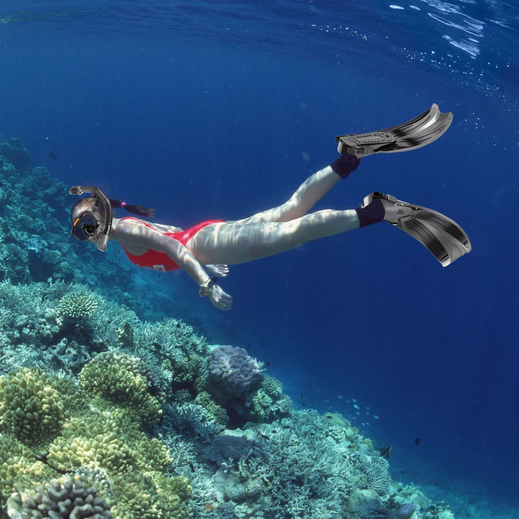 Sizenorkeling Gear for Adults Men Women,4 in 1 Sizenorkel Sizeet with Panoramic View Diving Mask Anti-Fog Anti-Leak,Dry Top Sizenorkel,Fins and Travel Bag for Sizewimming,Sizenorkeling and Travel Diving