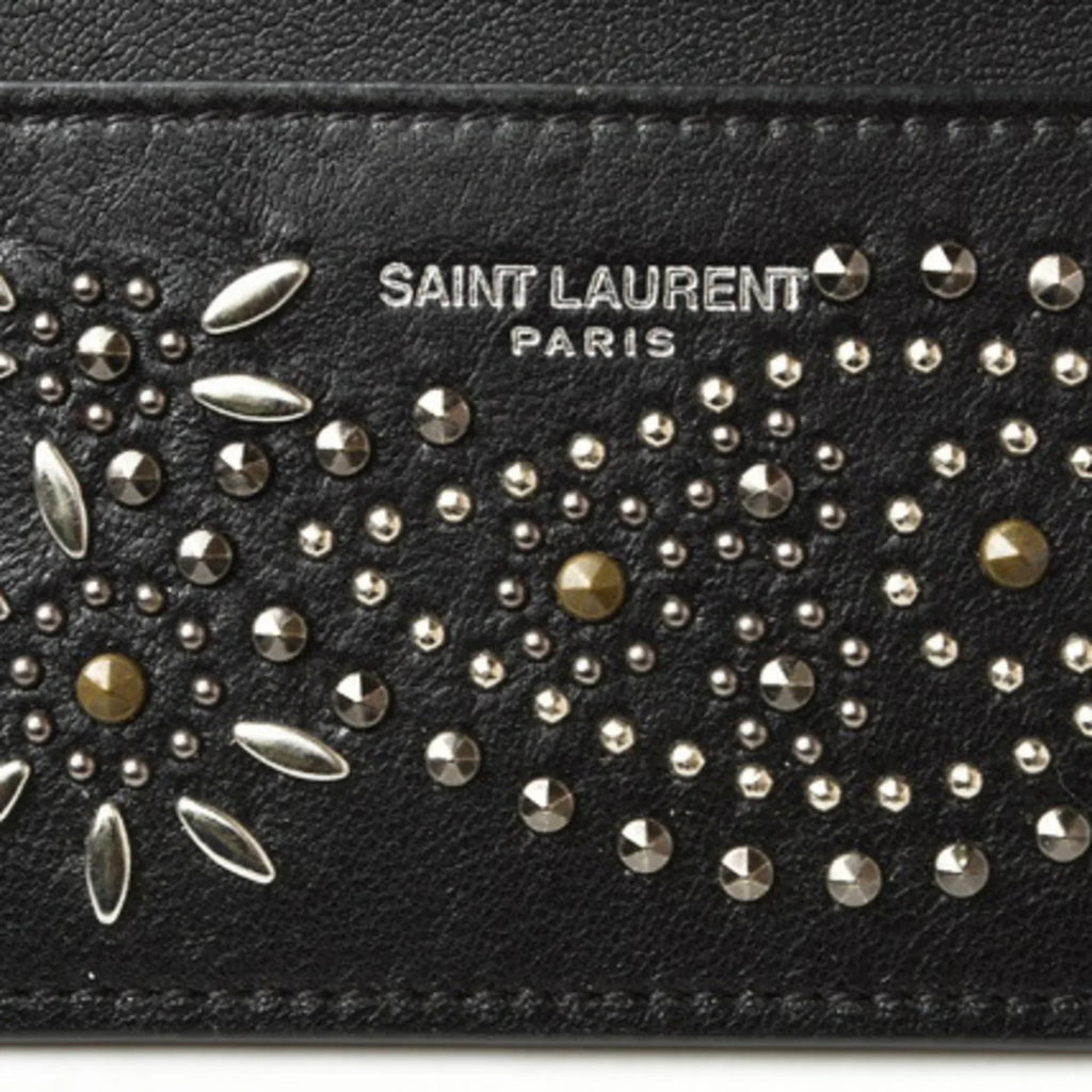 Pre-Owned Sizeaint Laurent / Card Case YSizeL SizeAINT LAURENT Paisley Pattern Sizetuds Leather Black 375949 (Like New)