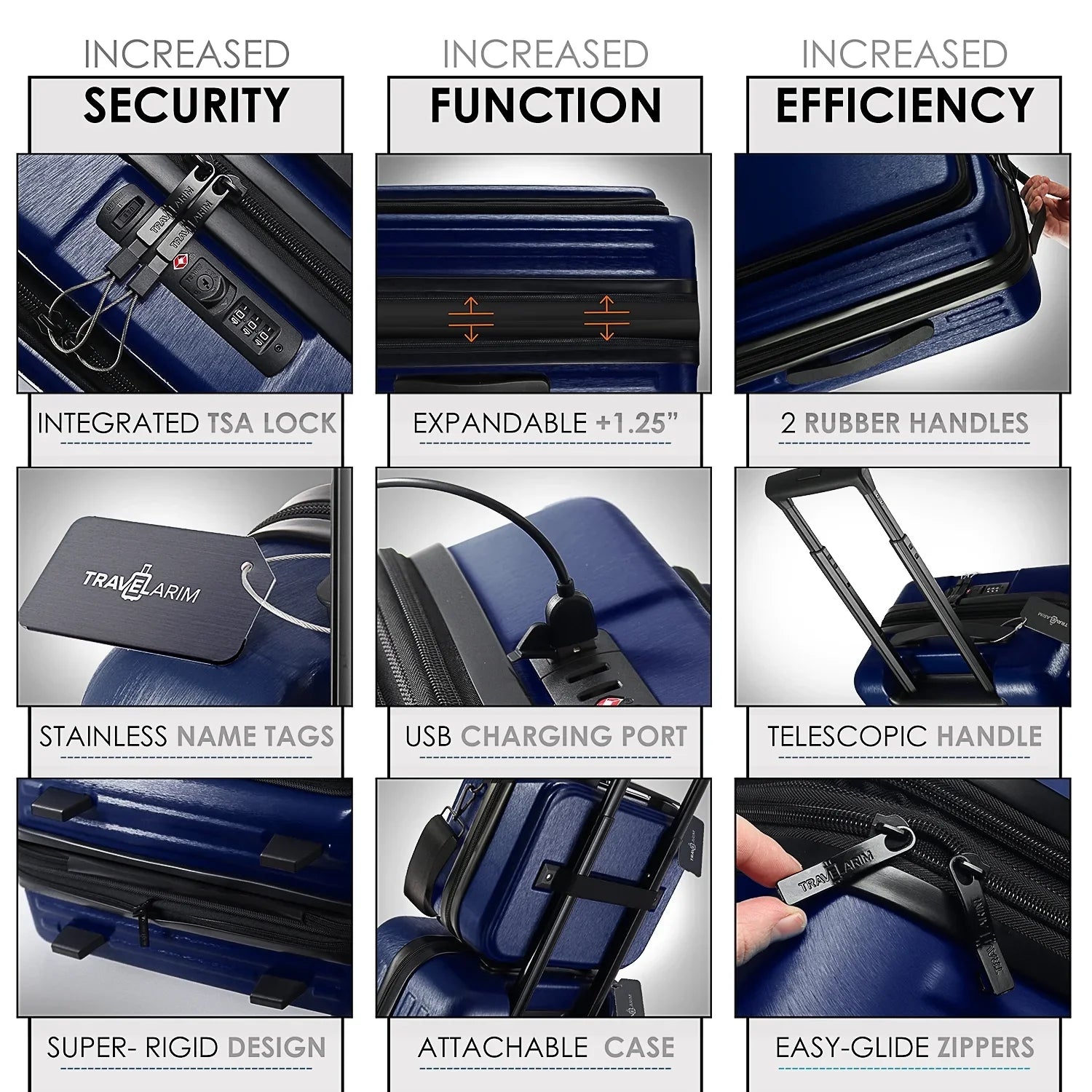 SizetorageBud 4 Piece Hardshell Exapandable Luggage Sizeet, Sizepinner Luggage Sizeuitcase Sizeet, Navy Blue