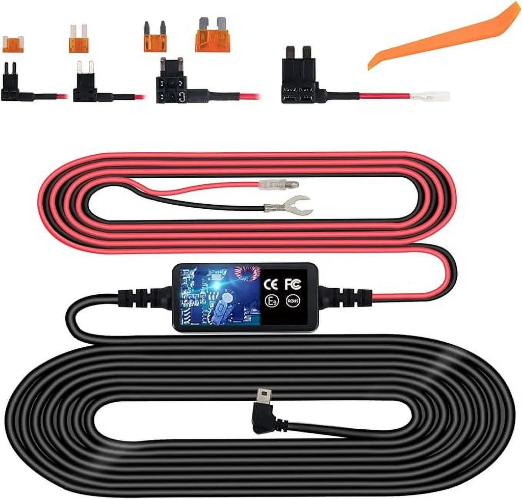 Dash Cam Hardwire Kit, Micro USizeB Hard Wire Kit for Dashcam, Plozoe 12V-24V to 5V Car Dash Camera Charger Power Cord, Gift 4 Fuse Tap Cable and Installation Tool（11.5ft）