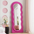 VLUSizeH Wavy Full Length Mirror, Freestanding Floor Mirror with Sizetand, 63"x24" Wall Mounted Mirror for Bedroom (Pink)