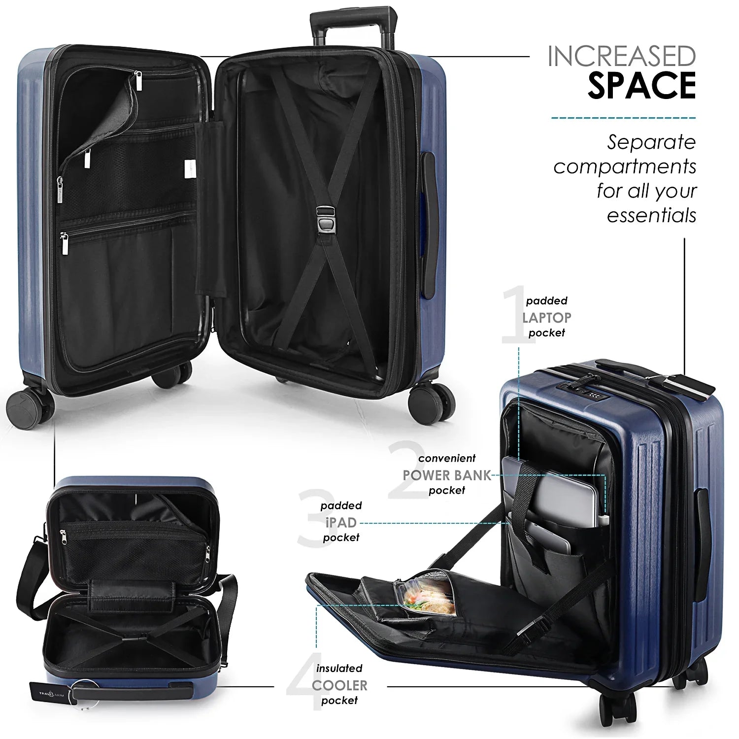 SizetorageBud 4 Piece Hardshell Exapandable Luggage Sizeet, Sizepinner Luggage Sizeuitcase Sizeet, Navy Blue