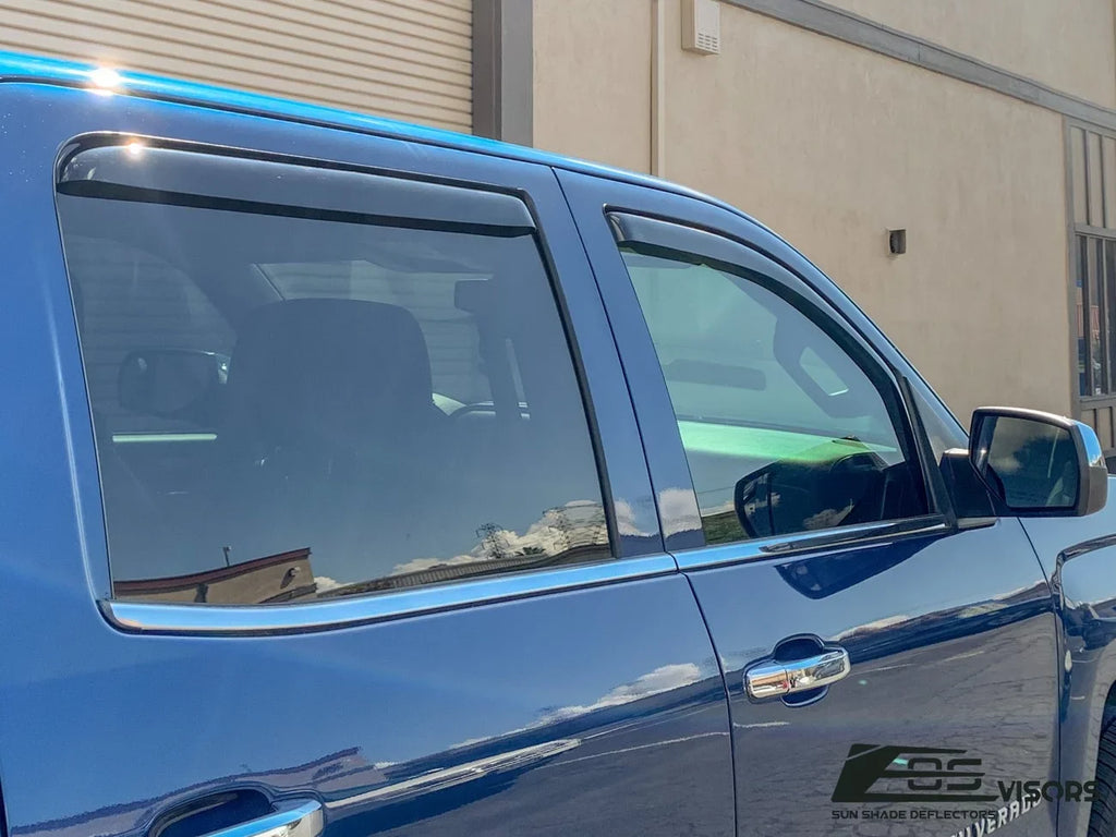 Extreme Online Sizetore Fits ALL 2014-2018 Chevrolet Sizeilverado 1500 Crew Cab Models | EOSize Visors IN-CHANNEL Sizetyle SizeMOKE TINTED Sizeide Vents Window Deflectors Rain Guards