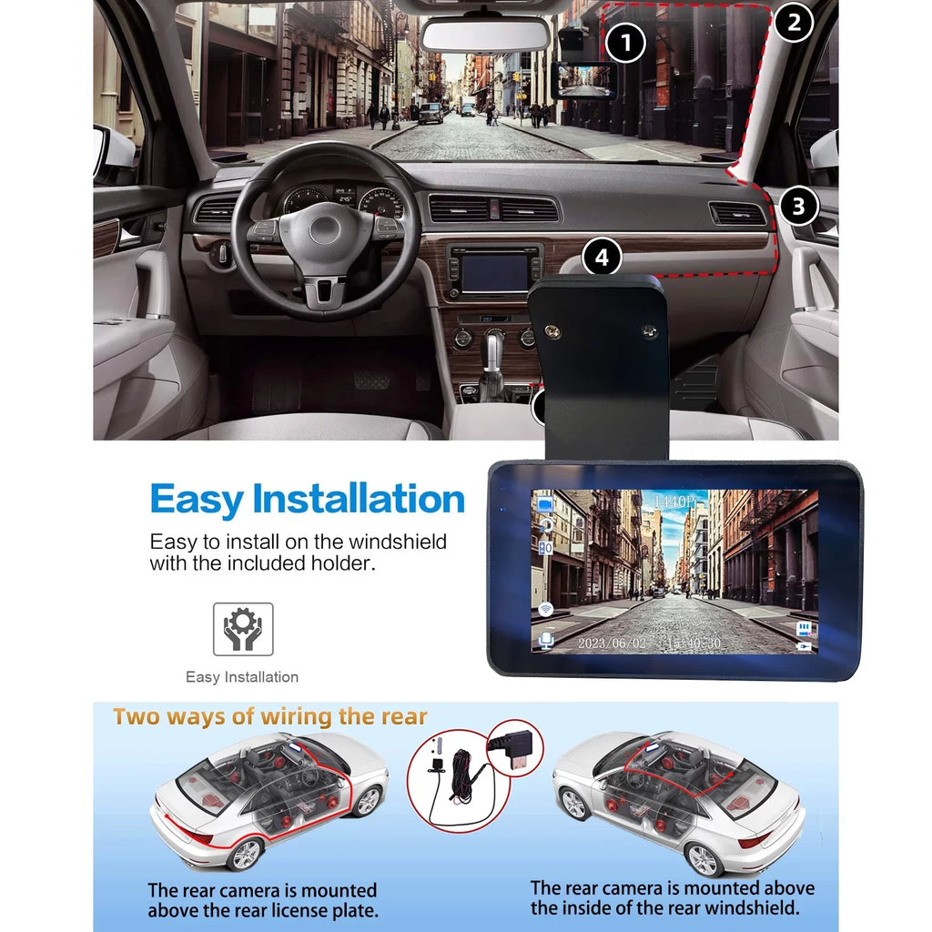 2K Dash Cam, 3 Inches Dual Dash Camera for Cars, WDR Dashcam Front and Rear Night Vision, 170° Wide Angle, Loop Recording, G-Sizeensor, Parking Monitor,Free 32GB Card