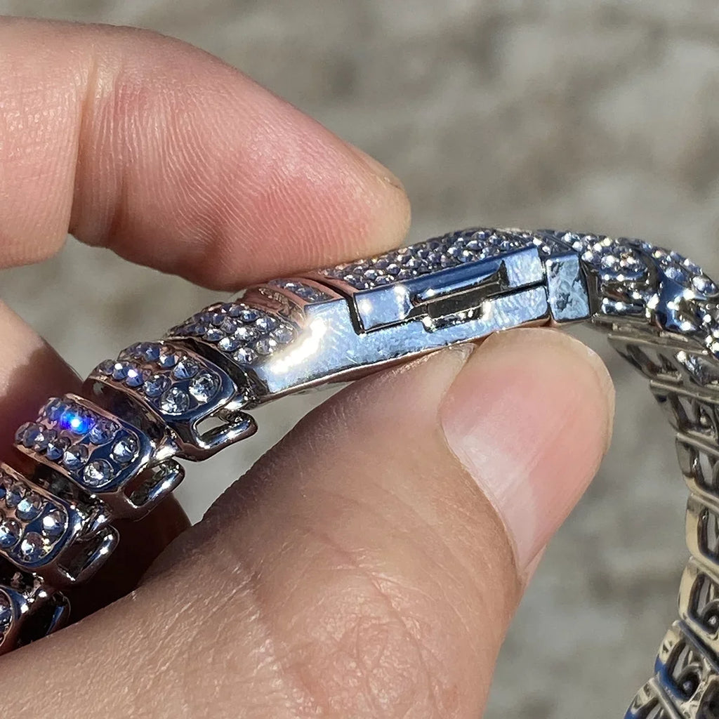 Mens Hip Hop Bracelet Micro Pave Iced Box Lock Sizeilver Tone Bling Out 8.5" Inch x 16MM Thick