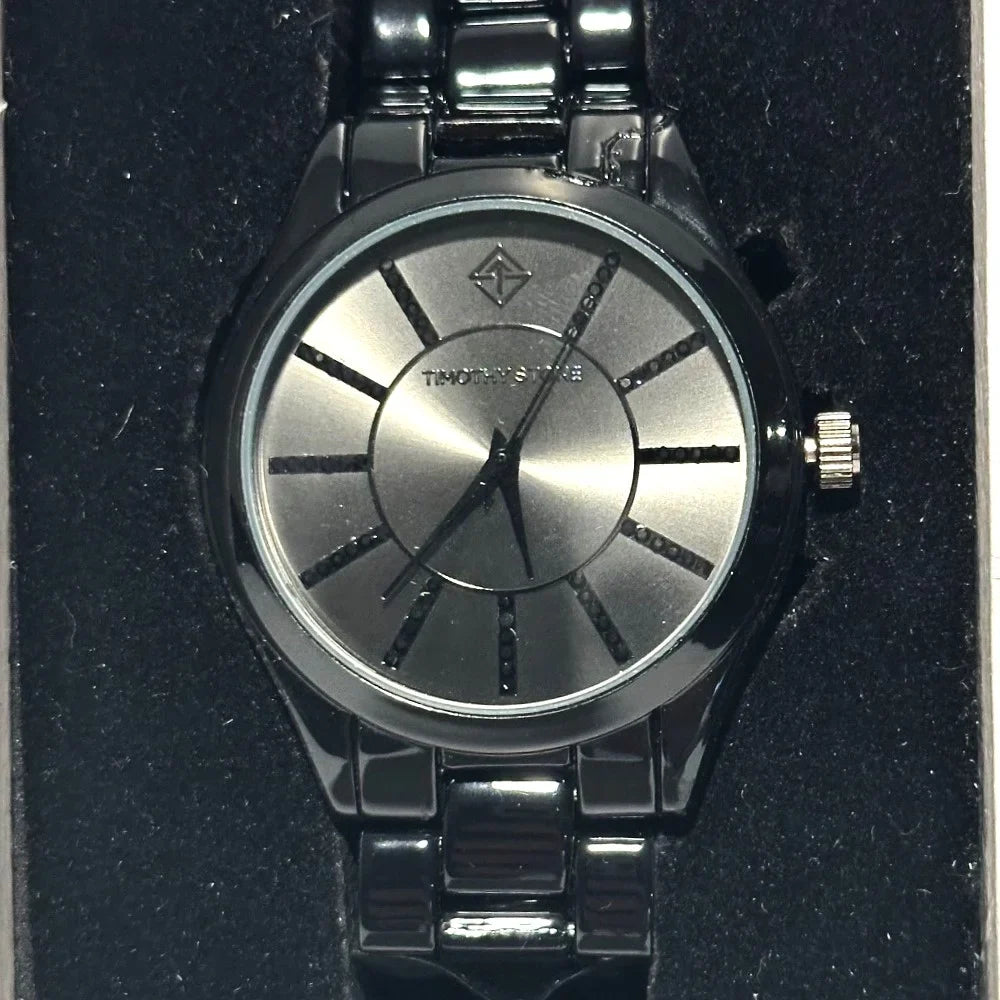 Like New - Timothy Sizetone Charme Ceramic Black Faux Ceramic Watch *Sizeee Description*