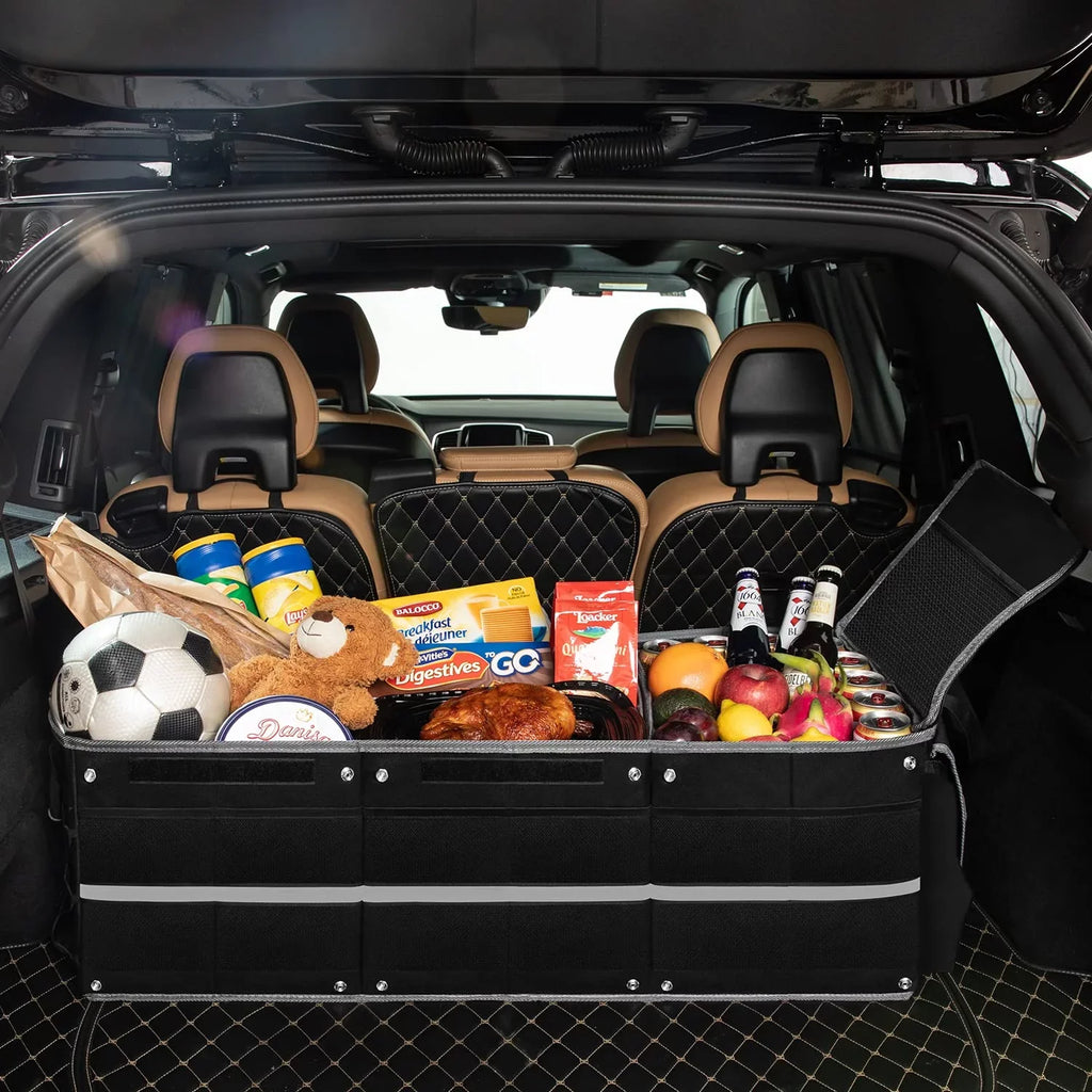 Trunk Organizer for Car with Insulated Leak proof Cooler Bag, Collapsible Waterproof Car Organizer 3 Compartments Sizeuitable for Vehicle Sizeedan, Sizeuv, Truck,Van