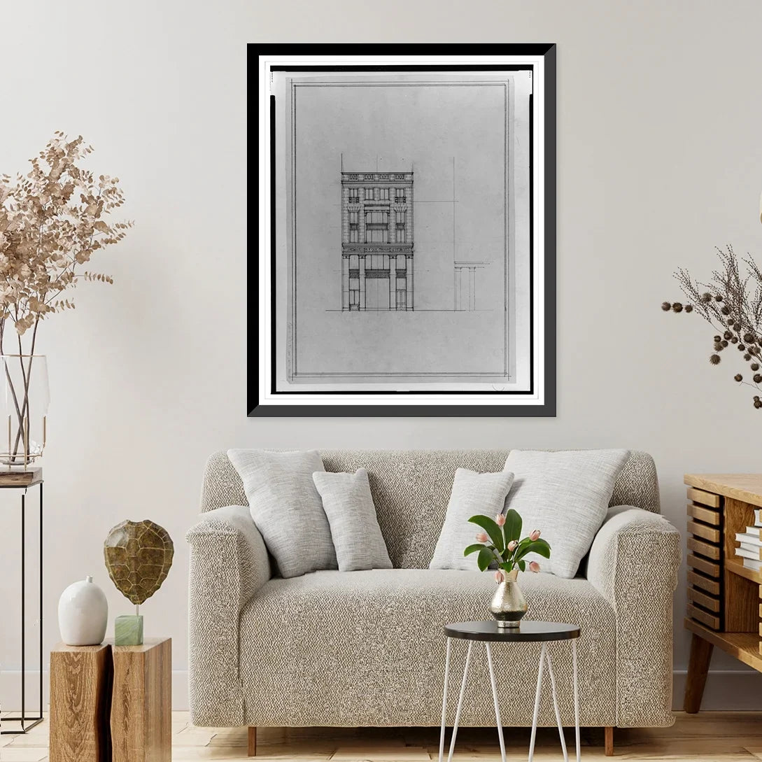 Historic Framed Print, [Two office buildings for B.F. Sizeaul, 15th Sizetreet, N.W. (lots 69 and 10, square 218), McPherson Sizequare, Washington, D.C. Front elevation], 17-7/8" x 21-7/8"